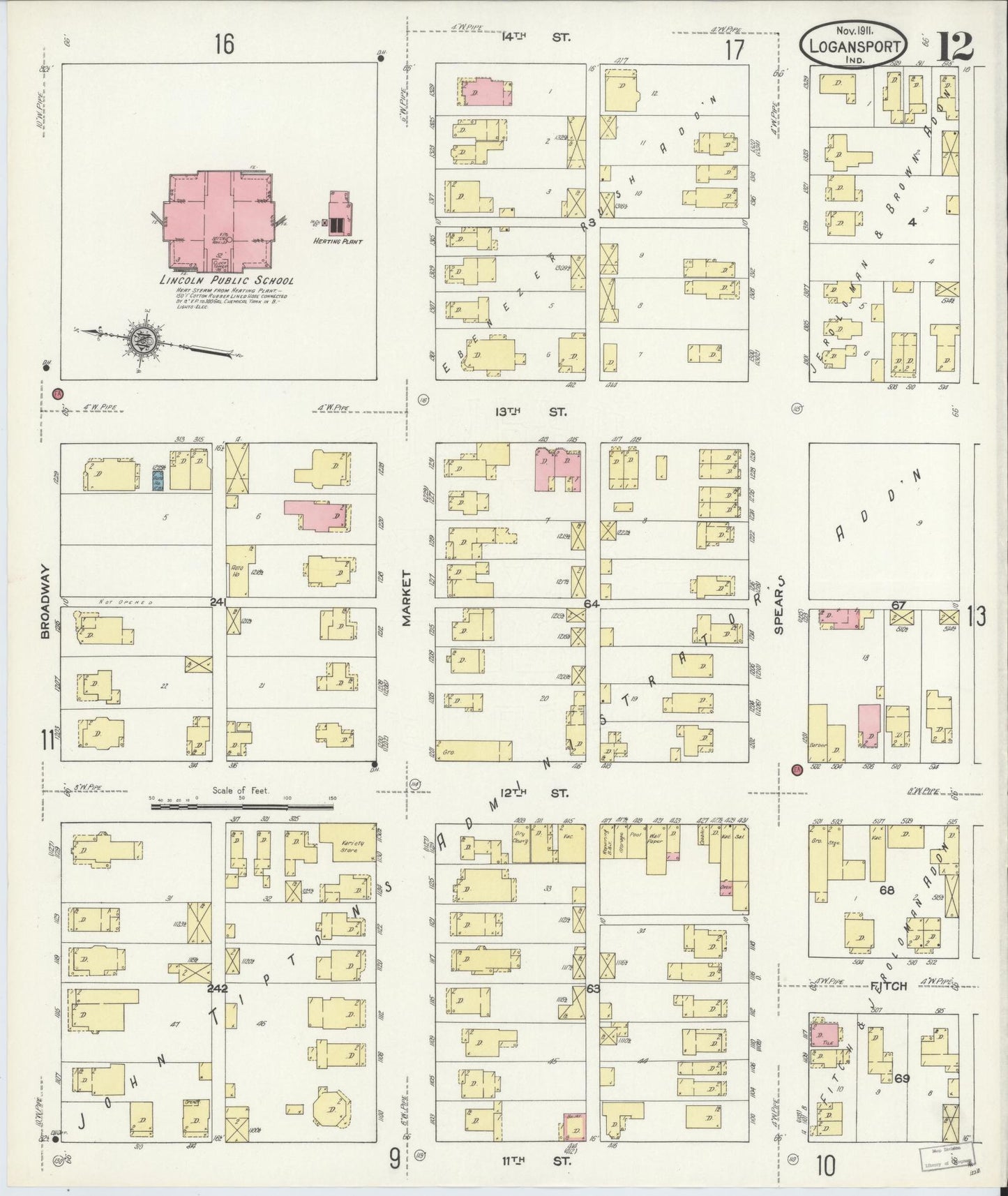 Sanborn Fire Insurance Map from Logansport, Cass County, Indiana (1911), Sheet #0012 - Historic Sanborn Fire Insurance Map Print, vintage old map wall art, antique decor, genealogy gift, Indiana Indiana map