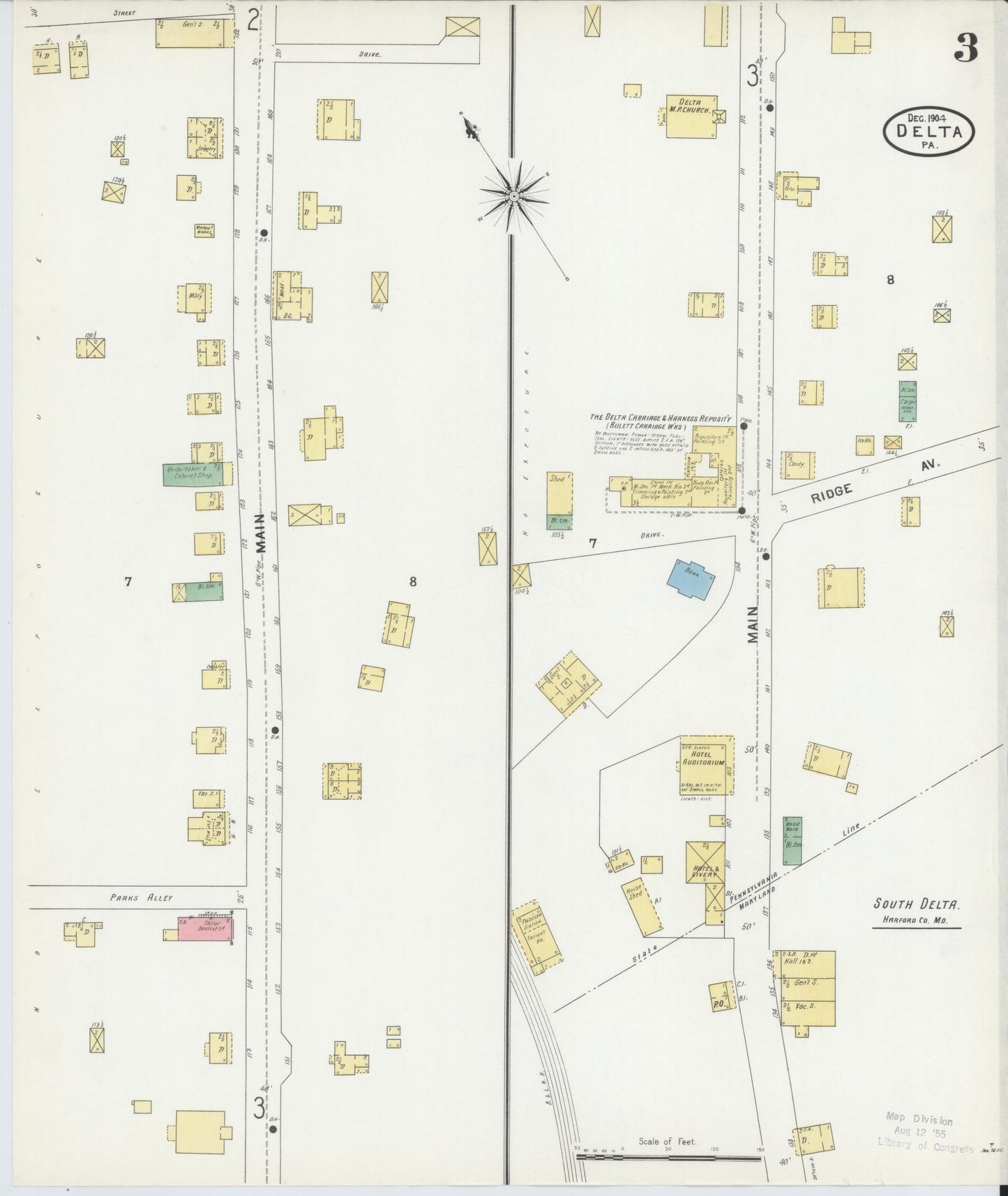 Sanborn Fire Insurance Map from Delta, York County, Pennsylvania (1904), Sheet #0003 - Historic Sanborn Fire Insurance Map Print, vintage old map wall art, antique decor, genealogy gift, Pennsylvania Pennsylvania map