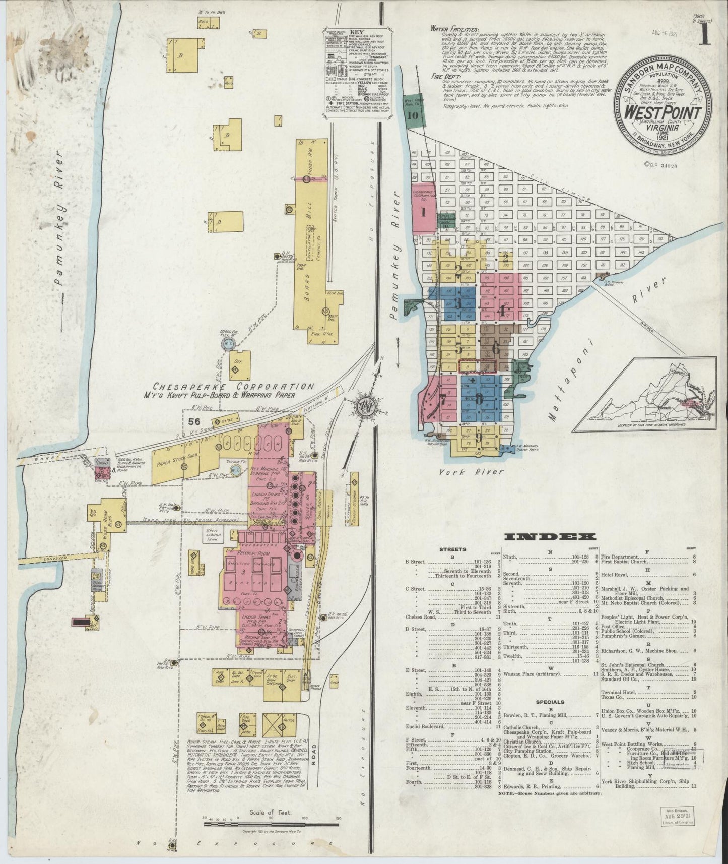 Sanborn Fire Insurance Map from West Point, King William County, Virginia. (1921) – Historic Sanborn Fire Insurance Map Print