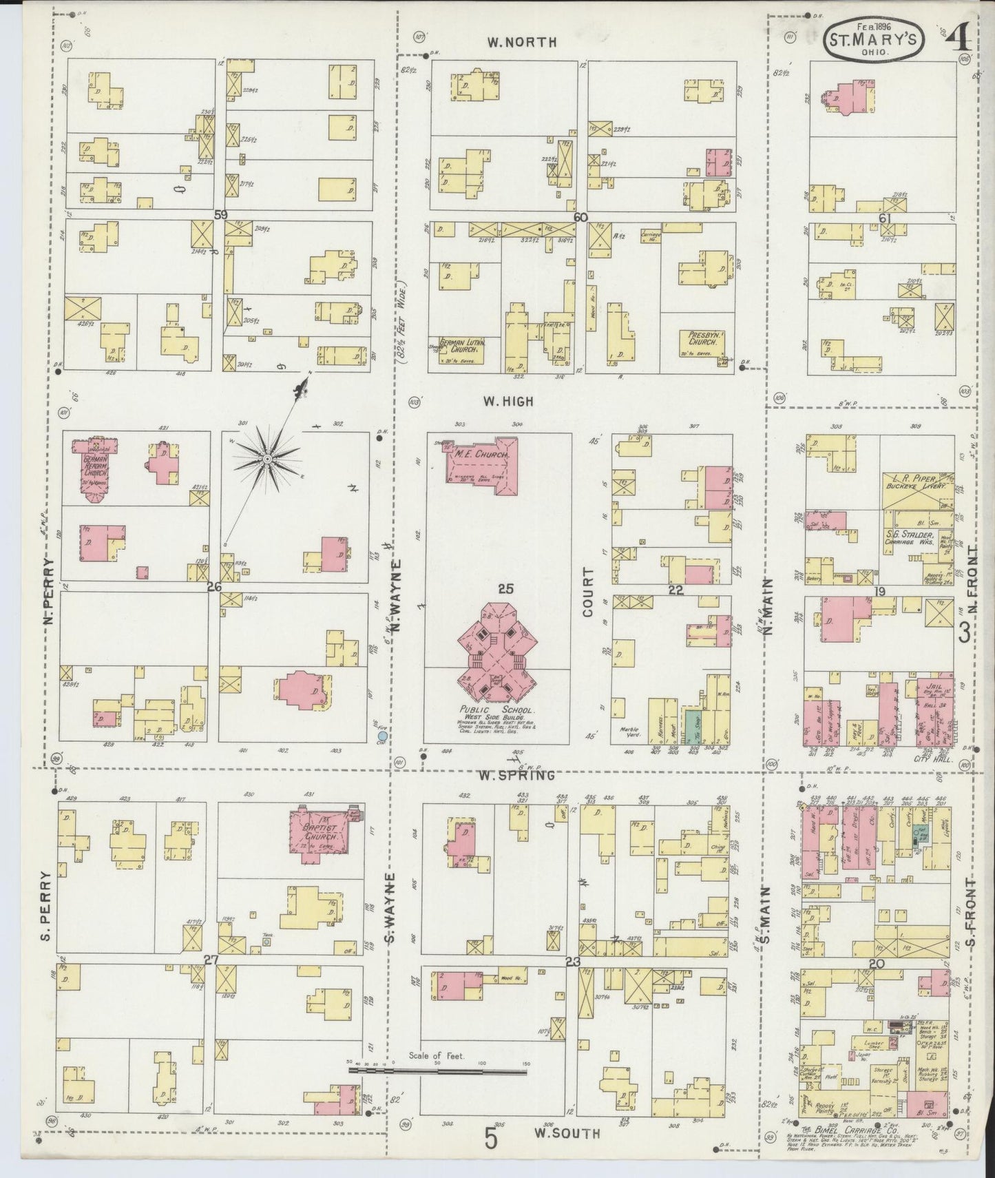 Sanborn Fire Insurance Map from Saint Marys, Auglaize County, Ohio (1896), Sheet #0004 - Historic Sanborn Fire Insurance Map Print, vintage old map wall art, antique decor, genealogy gift, Ohio Ohio map