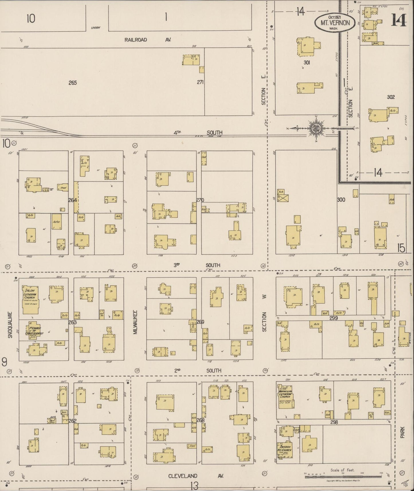 Sanborn Fire Insurance Map from Mount Vernon, Skagit County, Washington (1921), Sheet #0014 - Historic Sanborn Fire Insurance Map Print, vintage old map wall art, antique decor, genealogy gift, Washington Washington map