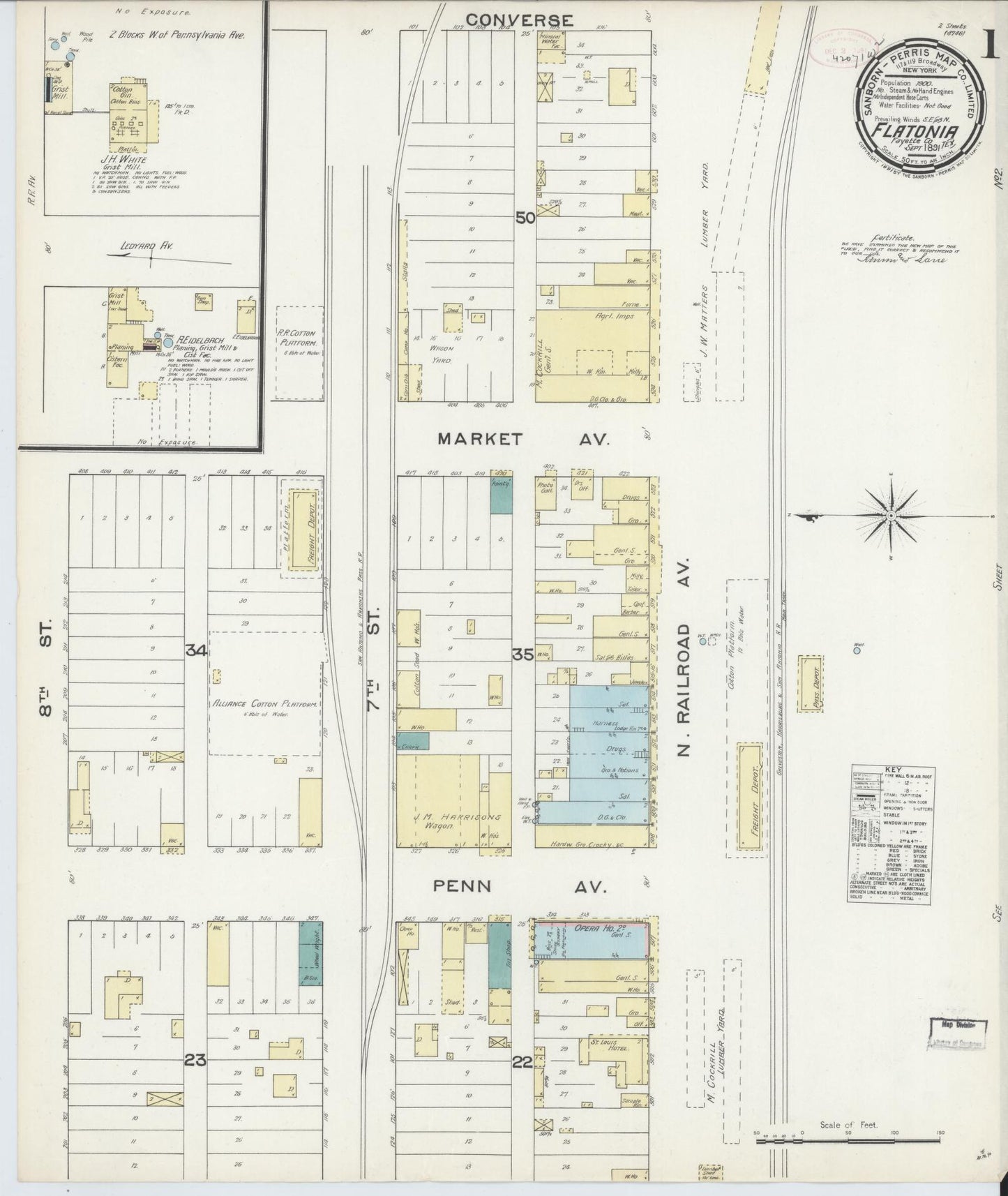 Sanborn Fire Insurance Map from Flatonia, Fayette County, Texas. (1891) – Historic Sanborn Fire Insurance Map Print