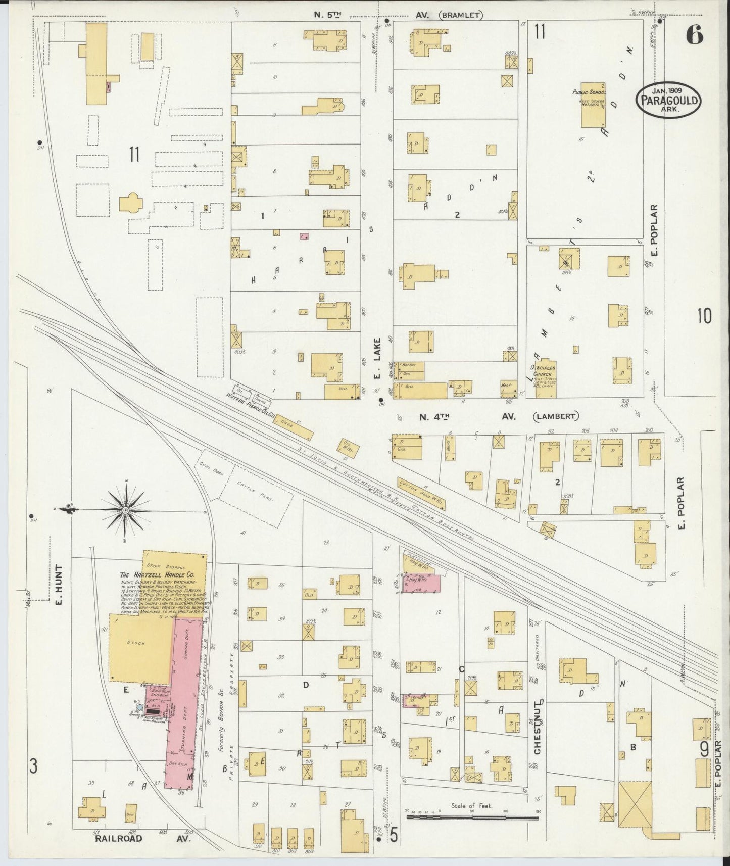 Sanborn Fire Insurance Map from Paragould, Greene County, Arkansas (1909), Sheet #0006 - Historic Sanborn Fire Insurance Map Print, vintage old map wall art, antique decor, genealogy gift, Arkansas Arkansas map