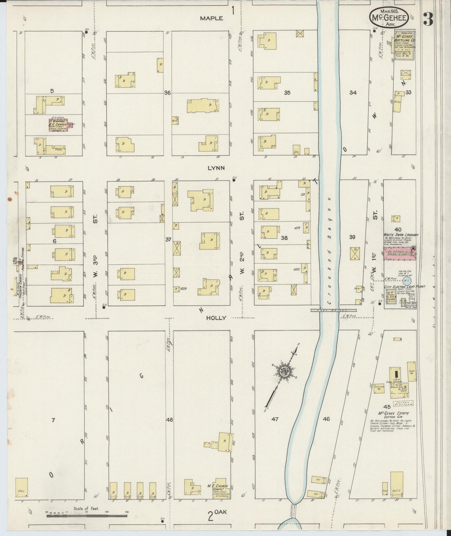 Sanborn Fire Insurance Map from McGehee, Desha County, Arkansas (1915), Sheet #0003 - Historic Sanborn Fire Insurance Map Print, vintage old map wall art, antique decor, genealogy gift, Arkansas Arkansas map