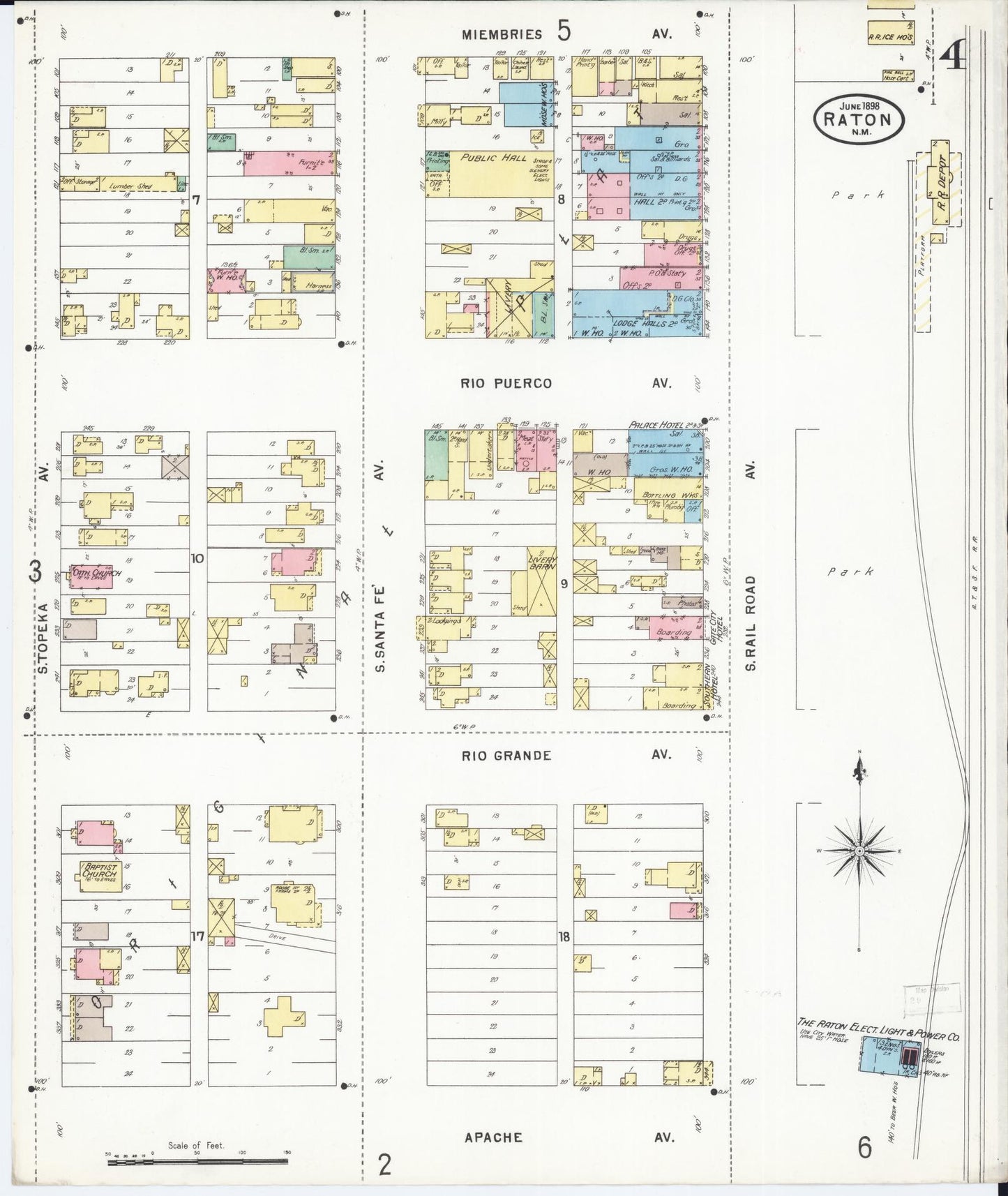 Sanborn Fire Insurance Map from Raton, Colfax County, New Mexico (1898), Sheet #0004 - Historic Sanborn Fire Insurance Map Print, vintage old map wall art, antique decor, genealogy gift, New Mexico New Mexico map