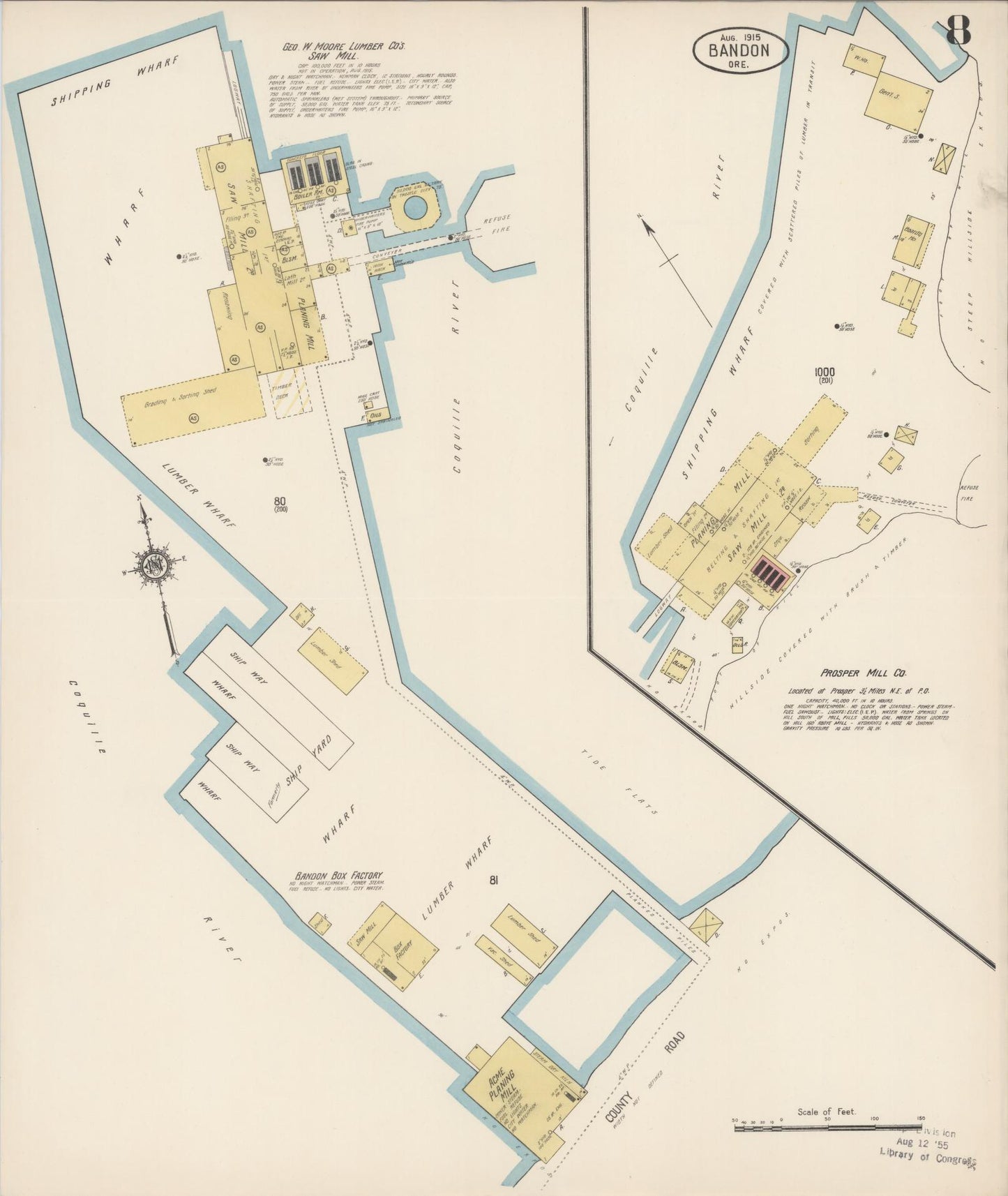 Sanborn Fire Insurance Map from Bandon, Coos County, Oregon (1915), Sheet #0008 - Complete Map Set gallery image, historic Sanborn map, vintage wall art, Oregon Oregon