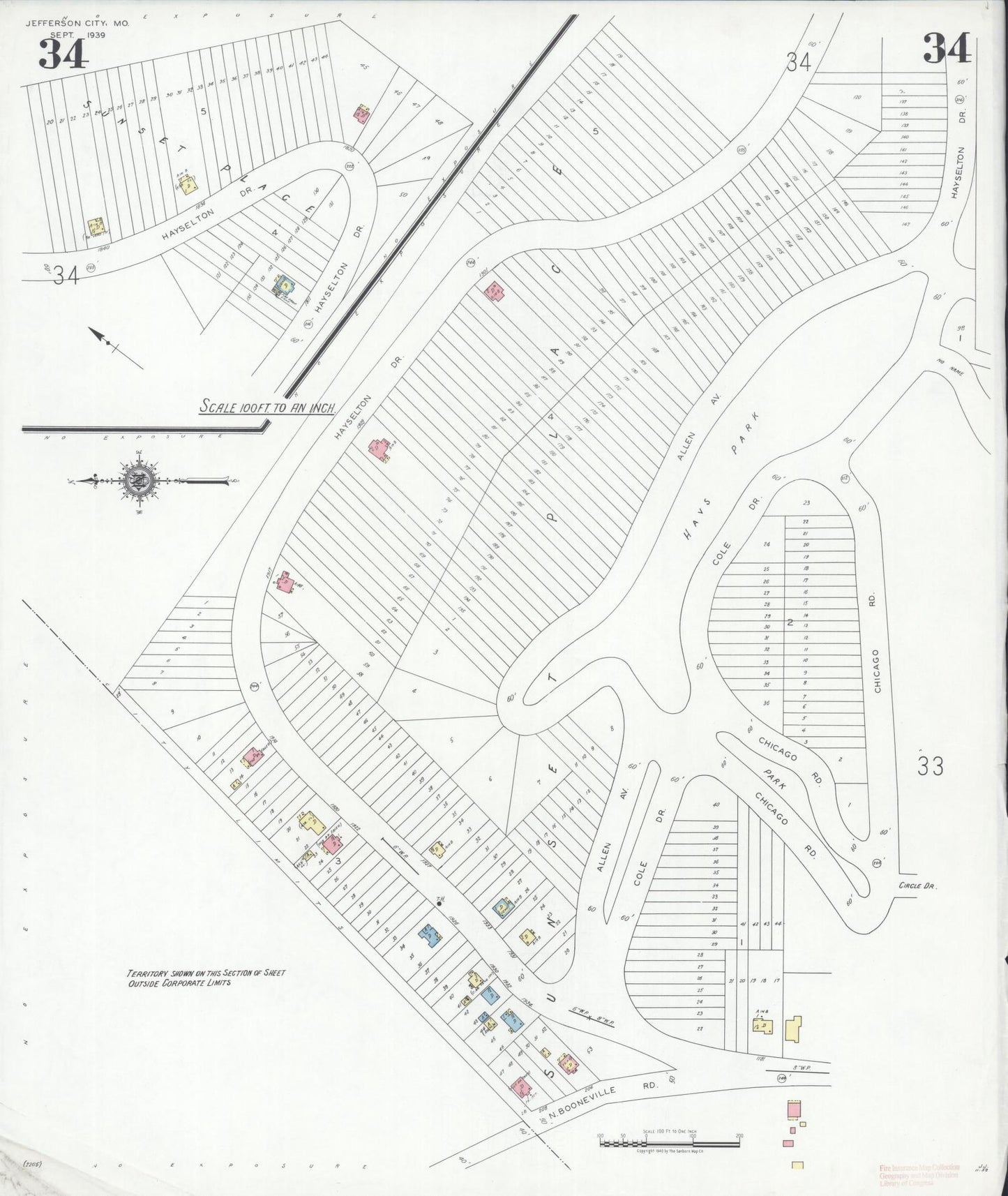 Sanborn Fire Insurance Map from Jefferson City, Cole County, Missouri (1939), Sheet #0034 - Complete Map Set gallery image, historic Sanborn map, vintage wall art, Missouri Missouri