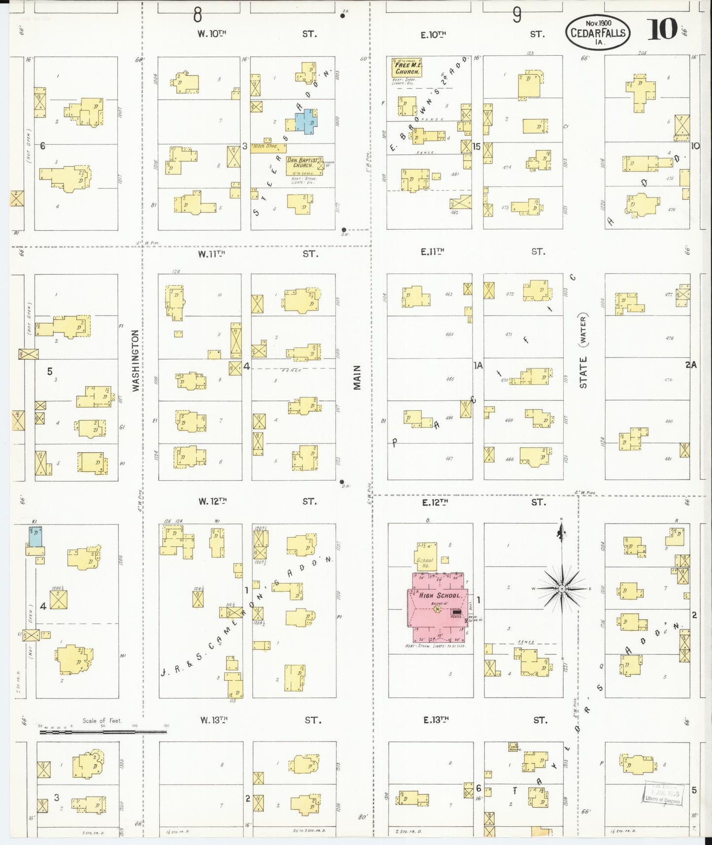 Sanborn Fire Insurance Map from Cedar Falls, Black Hawk County, Iowa (1900), Sheet #0010 - Historic Sanborn Fire Insurance Map Print, vintage old map wall art