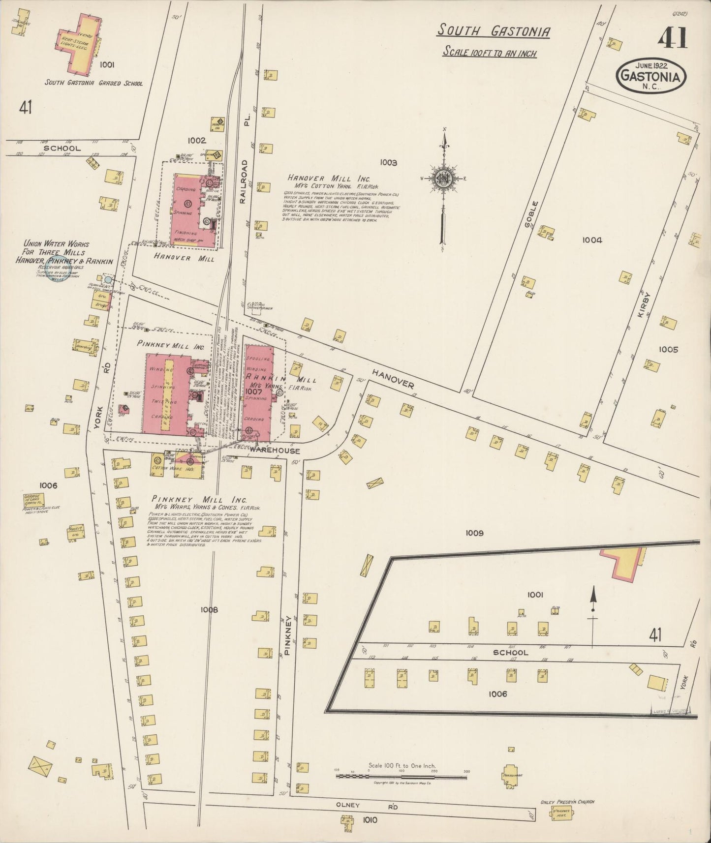 Sanborn Fire Insurance Map from Gastonia, Gaston County, North Carolina (1922), Sheet #0041 - Historic Sanborn Fire Insurance Map Print, vintage old map wall art, antique decor, genealogy gift, North Carolina North Carolina map