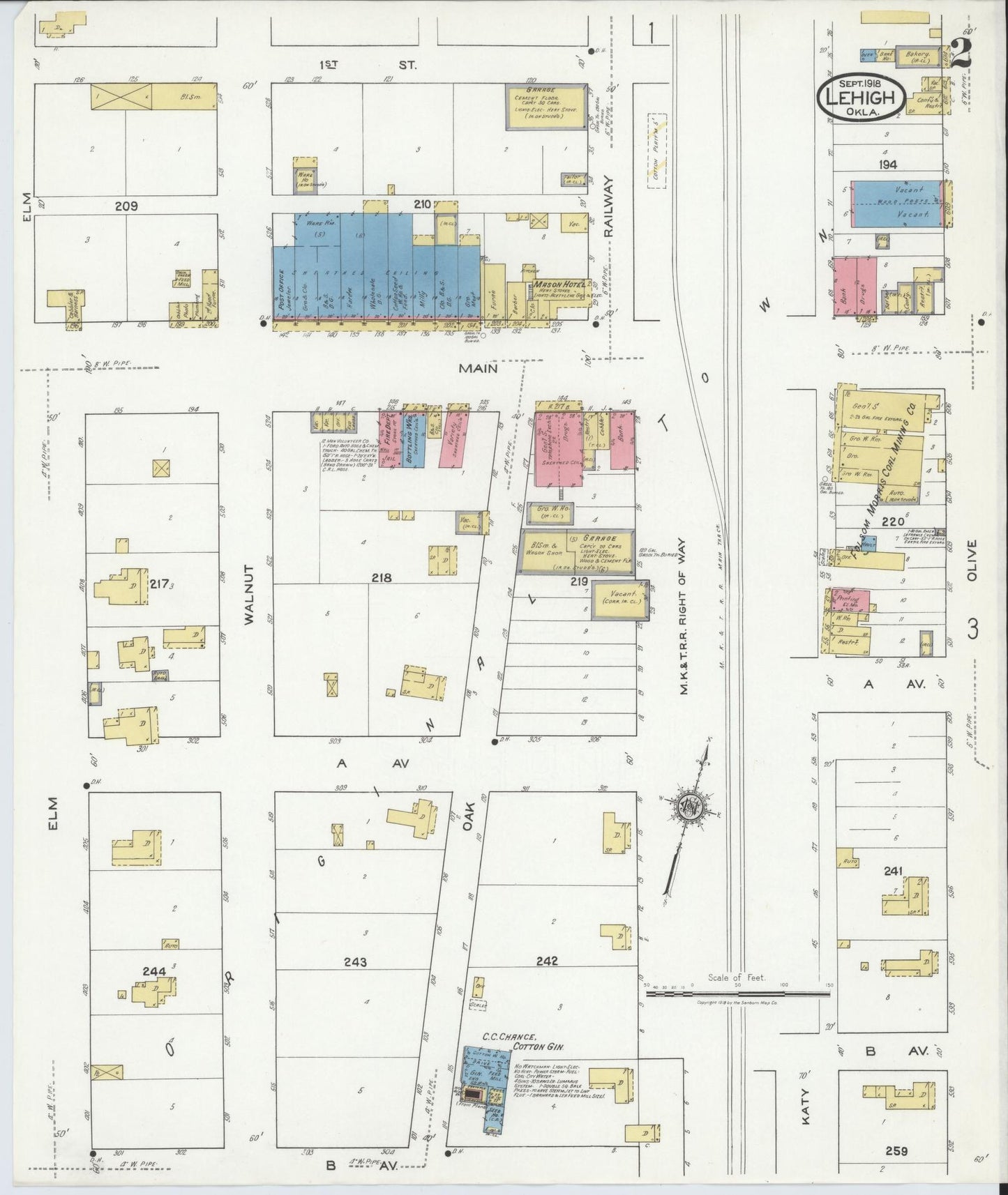 Sanborn Fire Insurance Map from Lehigh, Coal County, Oklahoma (1918), Sheet #0002 - Historic Sanborn Fire Insurance Map Print, vintage old map wall art, antique decor, genealogy gift, Oklahoma Oklahoma map