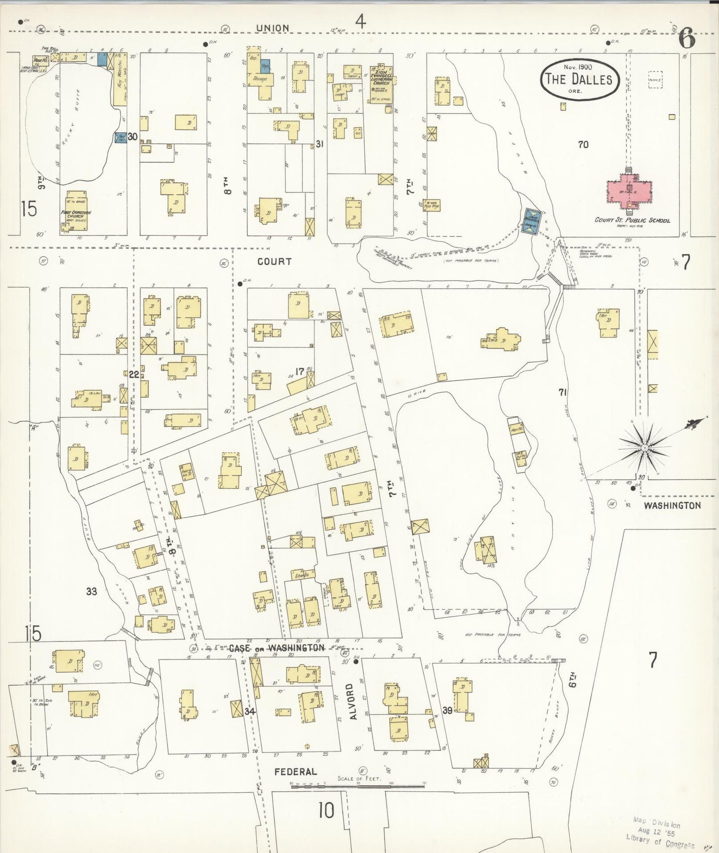 Sanborn Fire Insurance Map from The Dalles, Wasco County, Oregon (1900), Sheet #0006 - Historic Sanborn Fire Insurance Map Print, vintage old map wall art, antique decor, genealogy gift, Oregon Oregon map