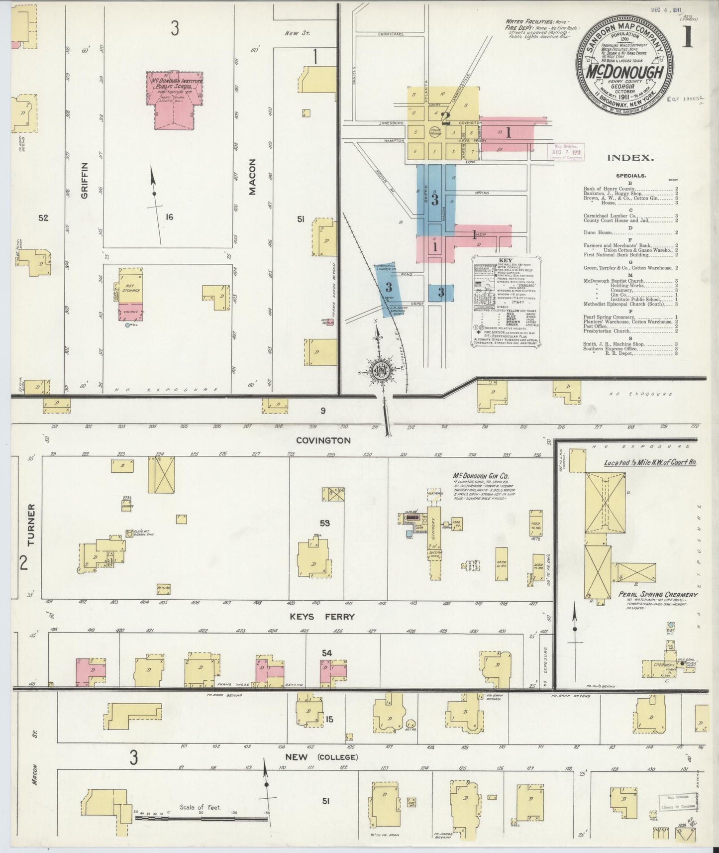 Sanborn Fire Insurance Map from Mcdonough, Henry County, Georgia (1911), Sheet #0001 - Historic Sanborn Fire Insurance Map Print, vintage old map wall art, antique decor, genealogy gift, Georgia Georgia map