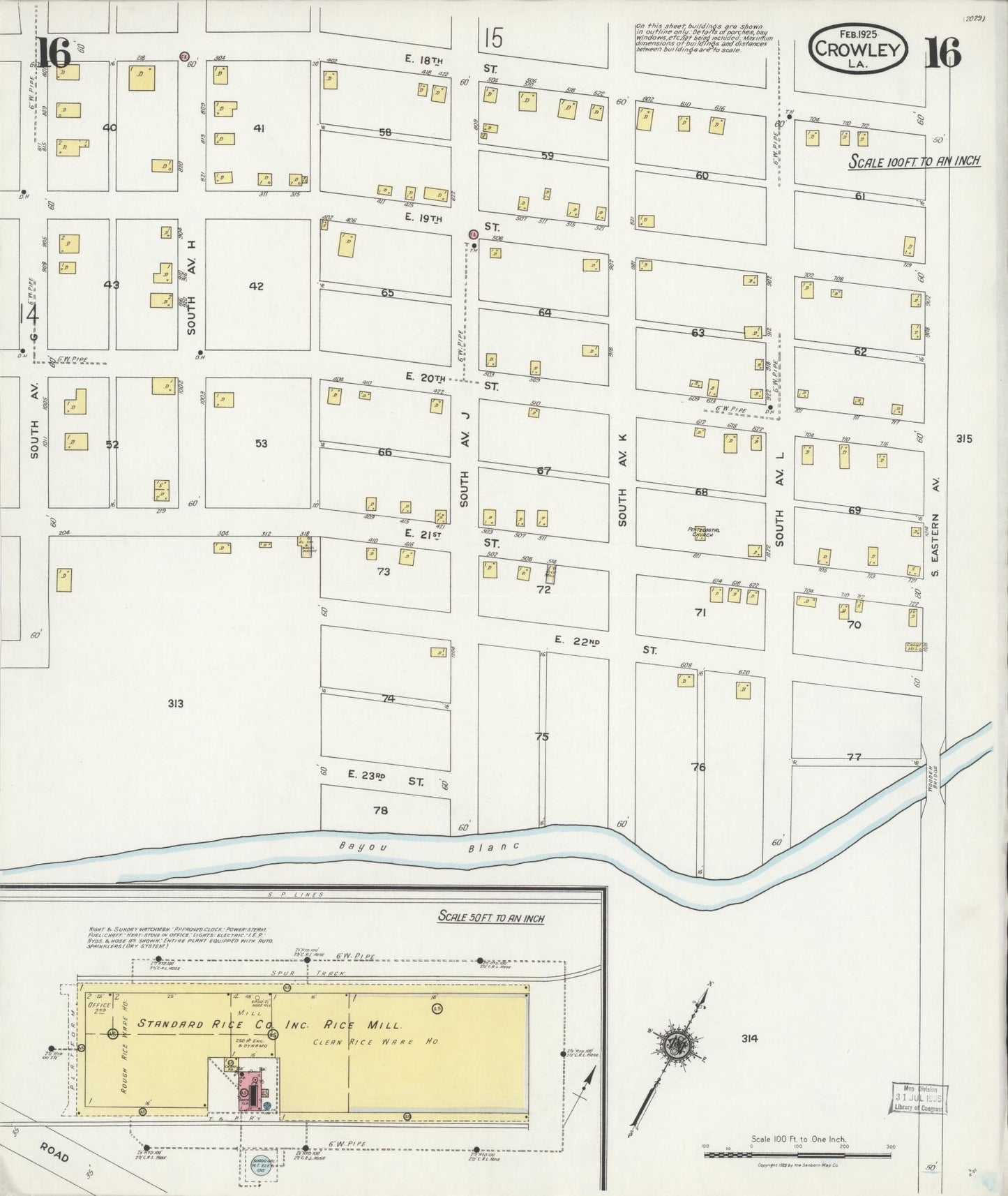 Sanborn Fire Insurance Map from Crowley, Acadia Parish, Louisiana (1925), Sheet #0016 - Historic Sanborn Fire Insurance Map Print, vintage old map wall art, antique decor, genealogy gift, Louisiana Louisiana map