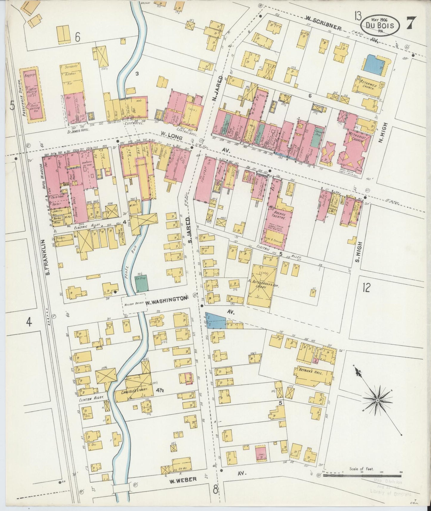 Sanborn Fire Insurance Map from Du Bois, Clearfield County, Pennsylvania (1906), Sheet #0007 - Historic Sanborn Fire Insurance Map Print, vintage old map wall art, antique decor, genealogy gift, Pennsylvania Pennsylvania map