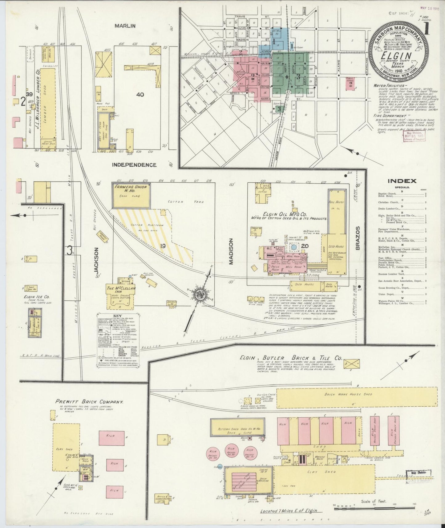 Sanborn Fire Insurance Map from Elgin, Bastrop County, Texas. (1910) – Historic Sanborn Fire Insurance Map Print