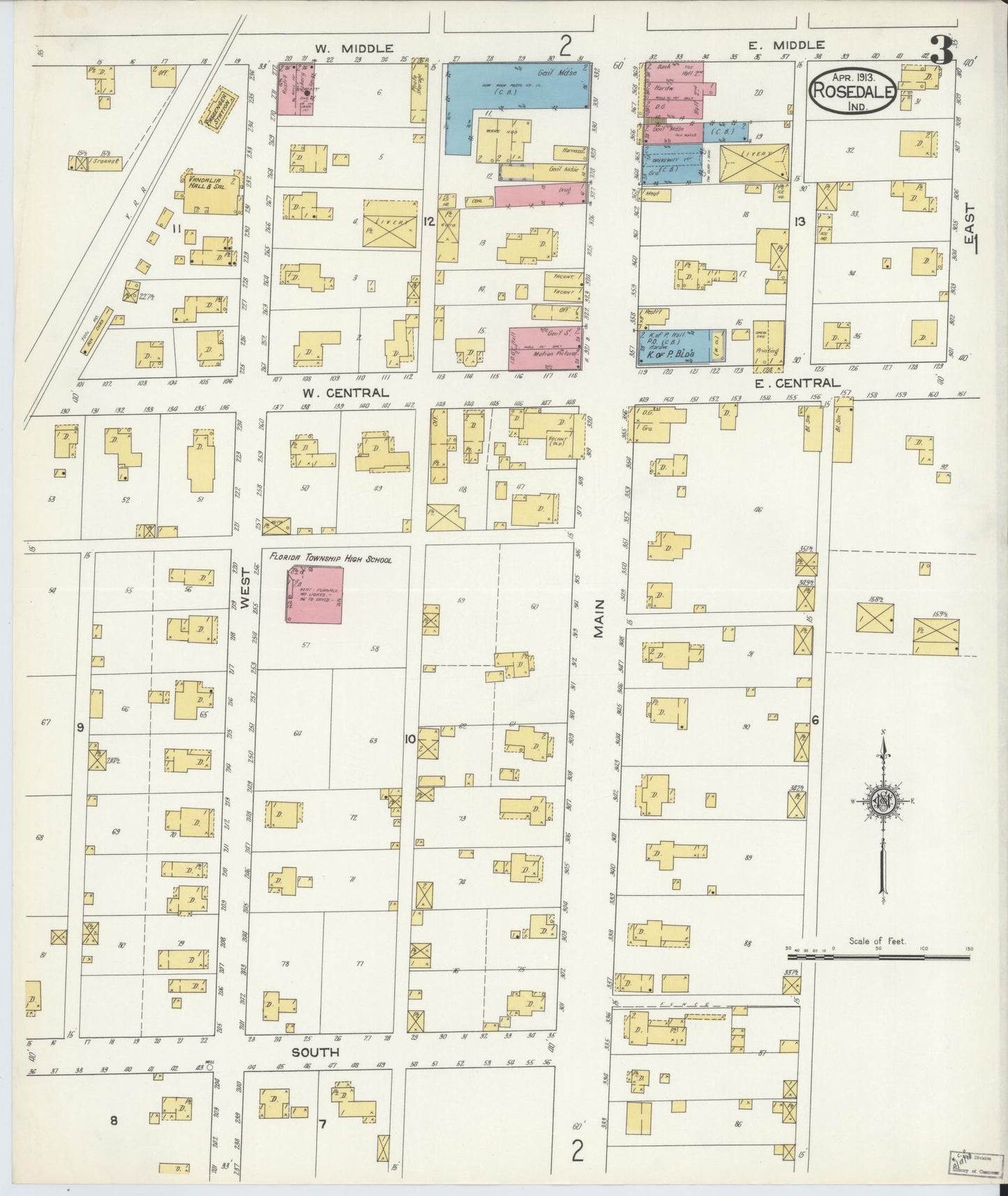 Sanborn Fire Insurance Map from Rosedale, Parke County, Indiana (1913), Sheet #0003 - Complete Map Set gallery image, historic Sanborn map, vintage wall art, Indiana Indiana