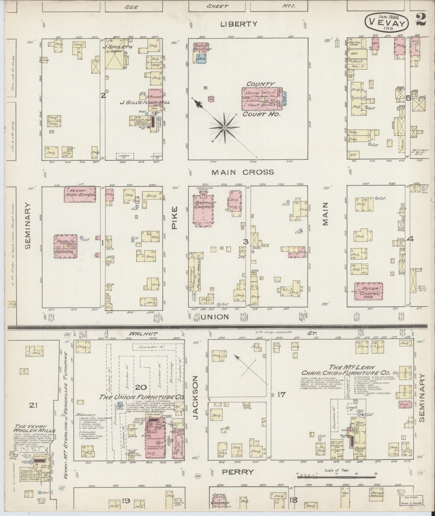 Sanborn Fire Insurance Map from Vevay, Switzerland County, Indiana (1886), Sheet #0002 - Complete Map Set gallery image, historic Sanborn map, vintage wall art, Indiana Indiana