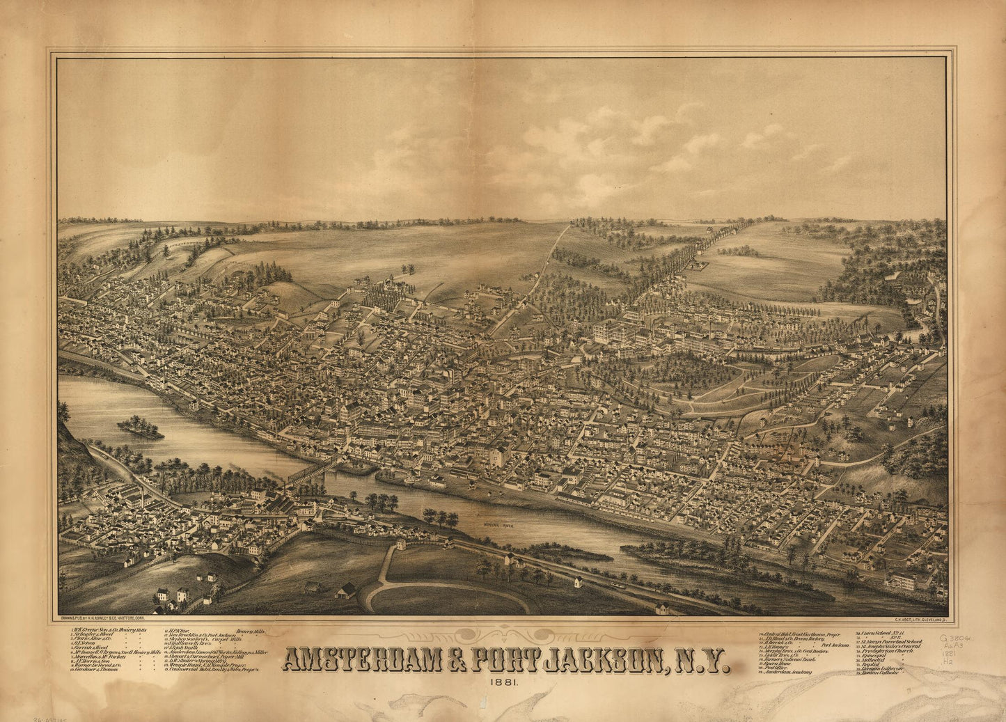 Amsterdam & Port Jackson, N.Y. (1881) – Historic Bird’s-Eye View Panorama Print