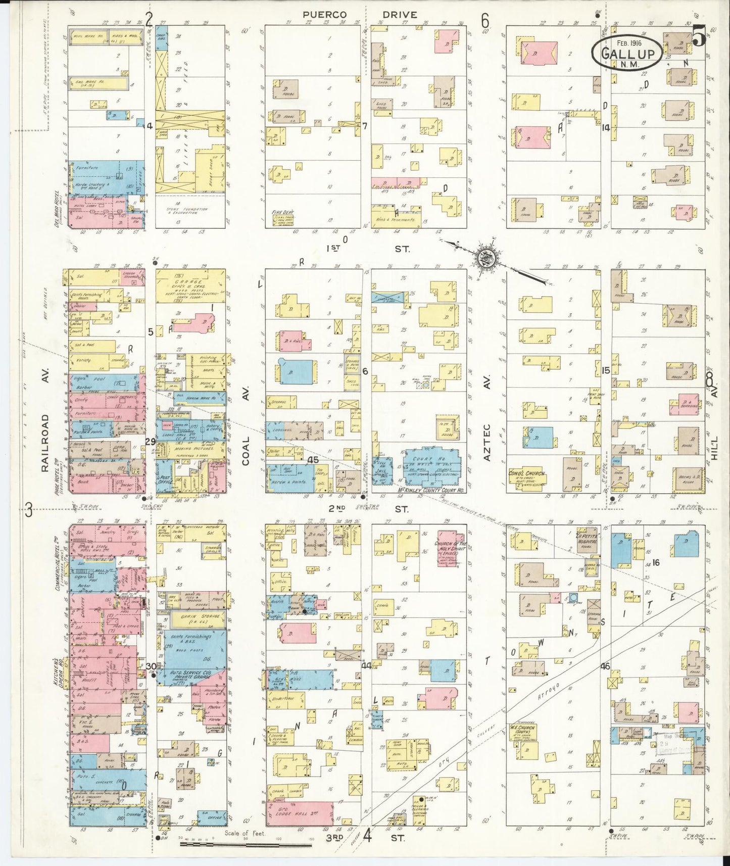Sanborn Fire Insurance Map from Gallup, Mckinley County, New Mexico (1916), Sheet #0005 - Historic Sanborn Fire Insurance Map Print, vintage old map wall art, antique decor, genealogy gift, New Mexico New Mexico map