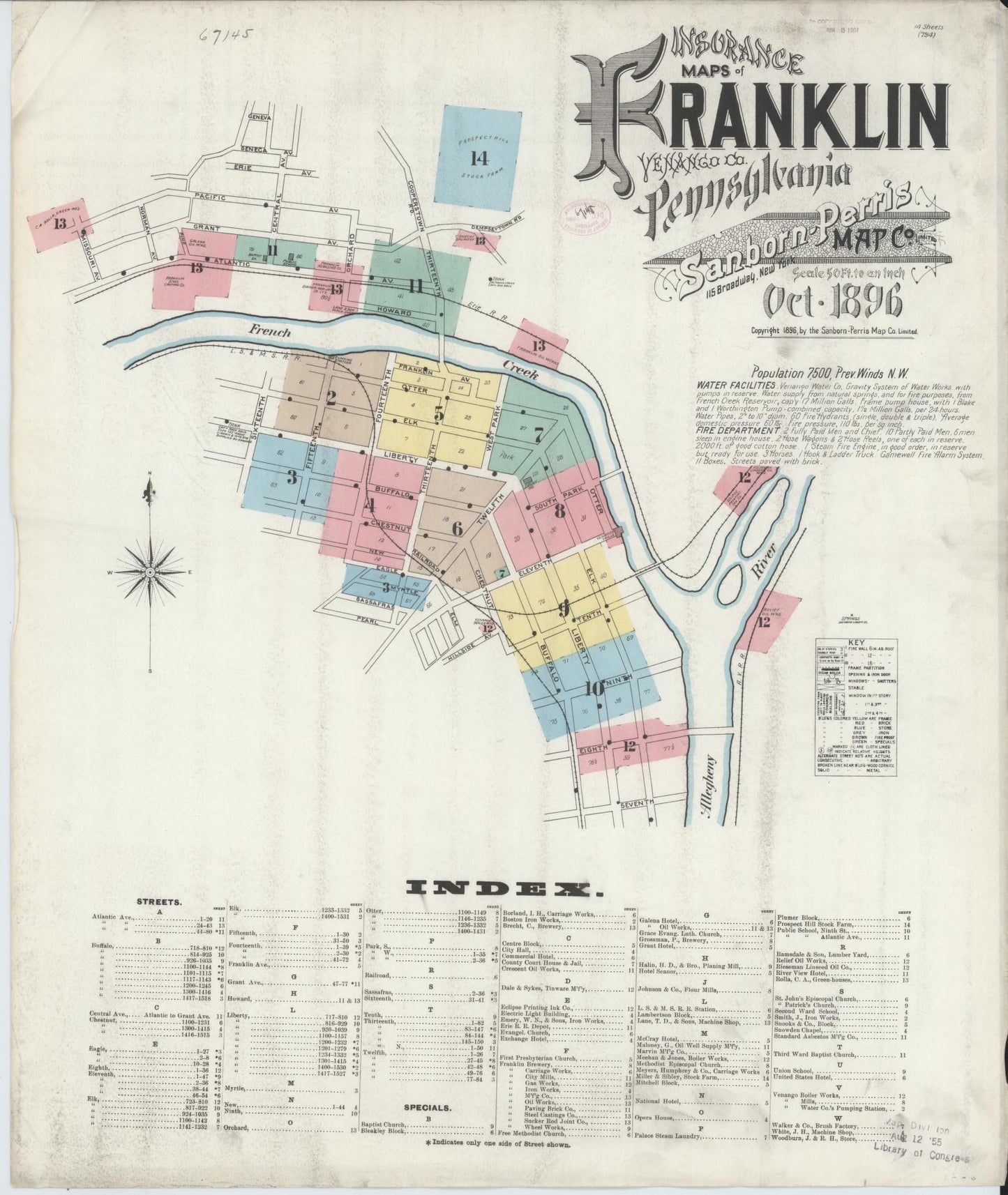 Sanborn Fire Insurance Map from Franklin, Venango County, Pennsylvania (1896), Sheet #0001 - Historic Sanborn Fire Insurance Map Print, vintage old map wall art, antique decor, genealogy gift, Pennsylvania Pennsylvania map