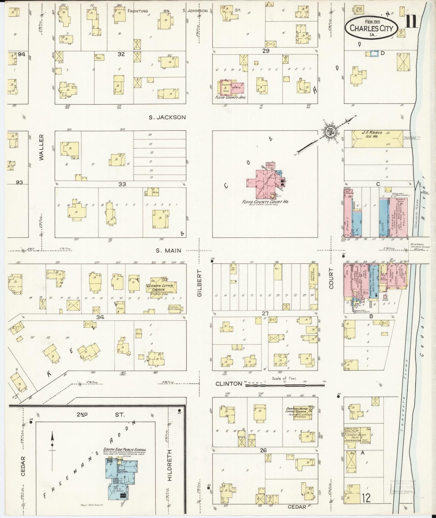 Sanborn Fire Insurance Map from Charles City, Floyd County, Iowa (1915), Sheet #0011 - Historic Sanborn Fire Insurance Map Print, vintage old map wall art
