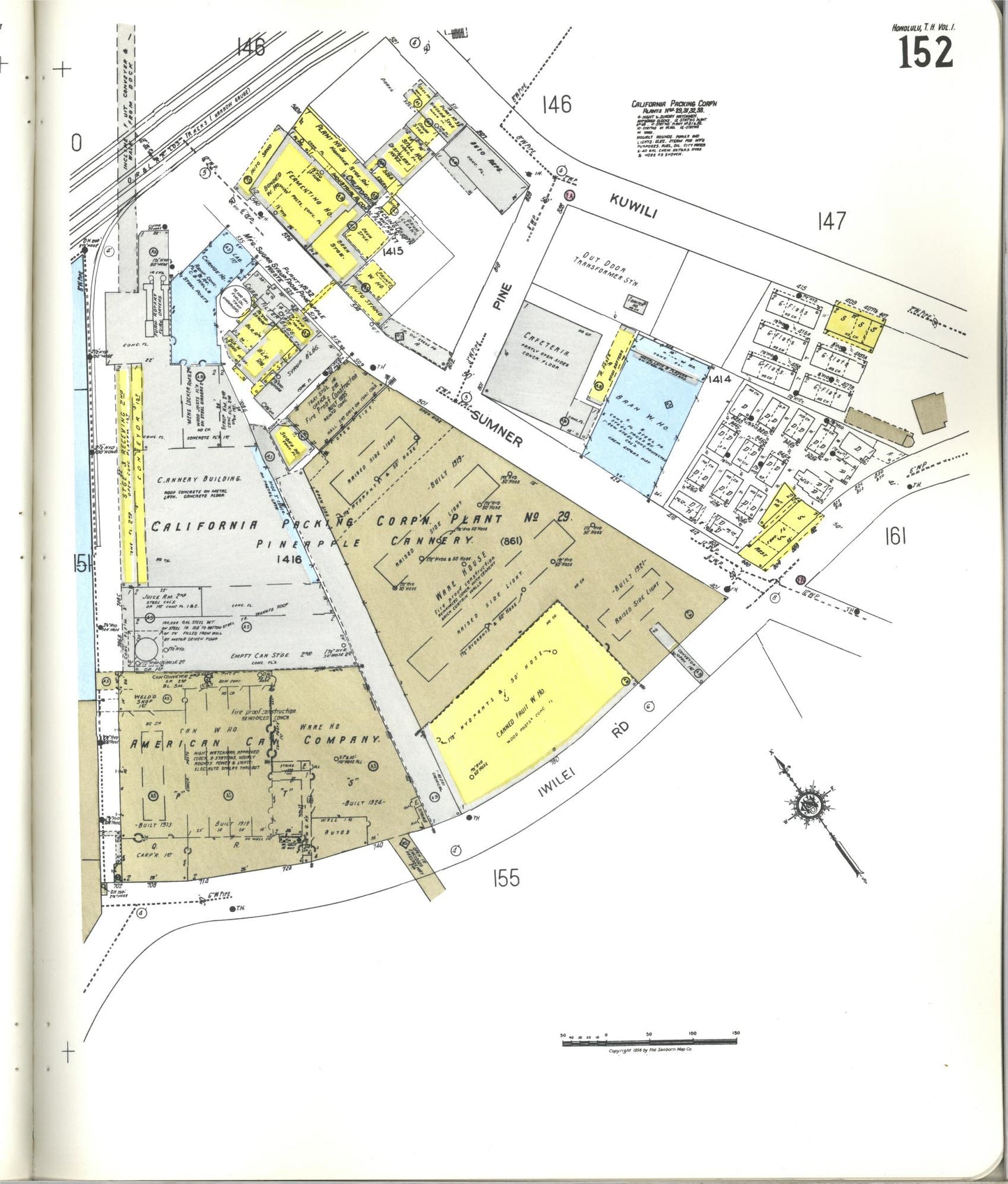 Sanborn Fire Insurance Map from Honolulu, Oahu County, Hawaii (1955), Sheet #0152 - Historic Sanborn Fire Insurance Map Print, vintage old map wall art
