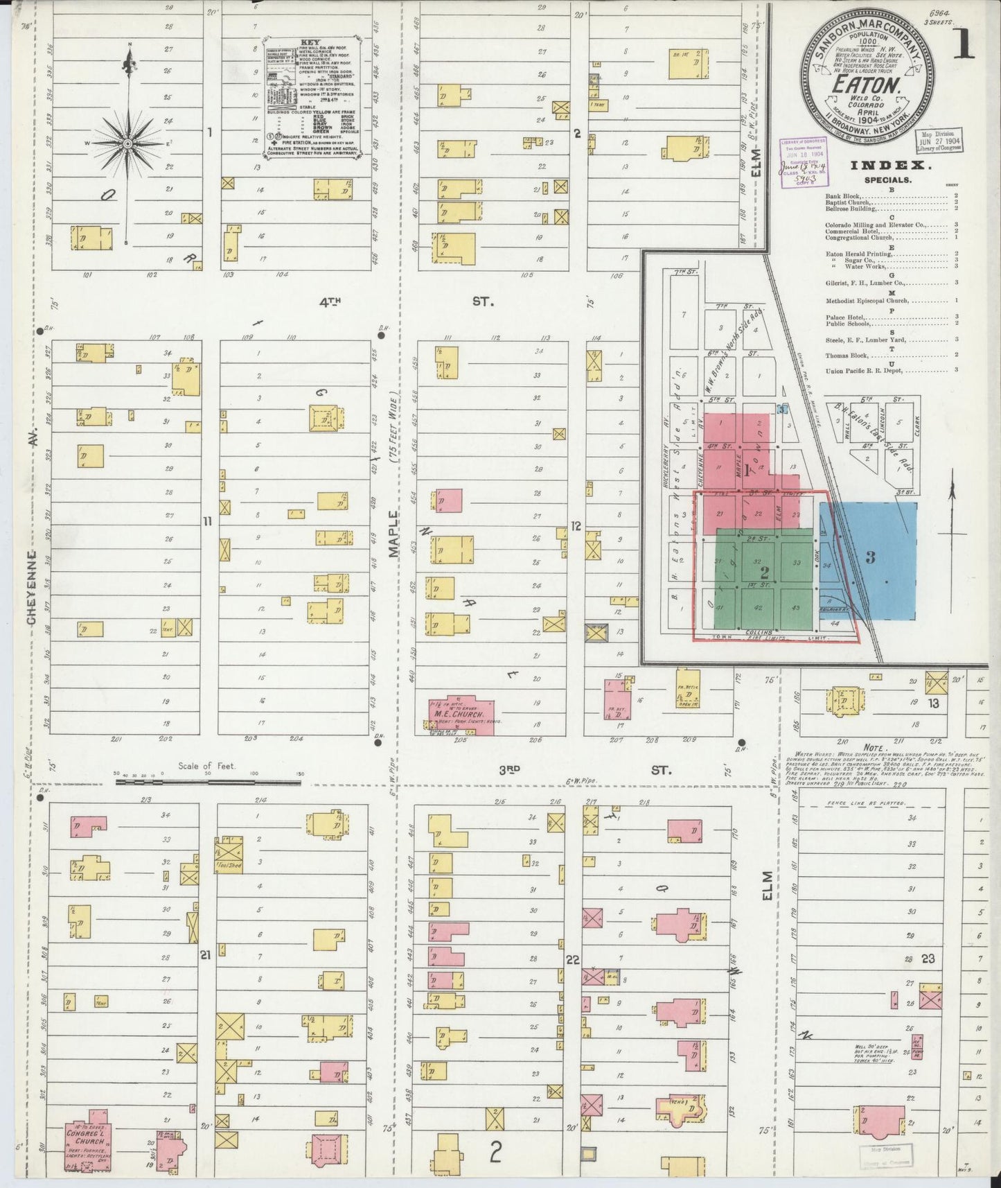 Sanborn Fire Insurance Map from Eaton, Weld County, Colorado (1904), Sheet #0001 - Historic Sanborn Fire Insurance Map Print, vintage old map wall art, antique decor, genealogy gift, Colorado Colorado map