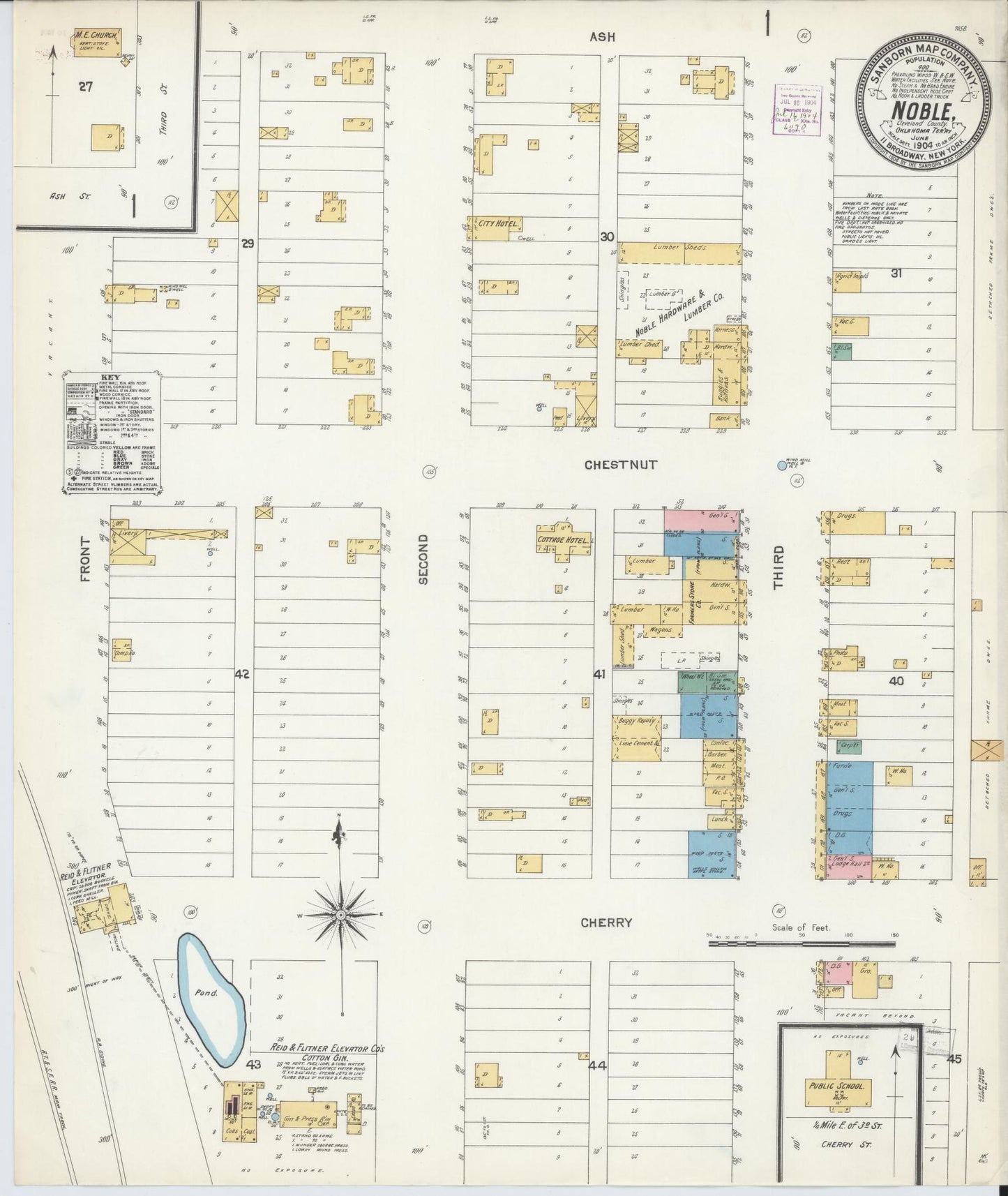 Sanborn Fire Insurance Map from Noble, Cleveland County, Oklahoma (1904), Sheet #0001 - Historic Sanborn Fire Insurance Map Print, vintage old map wall art, antique decor, genealogy gift, Oklahoma Oklahoma map