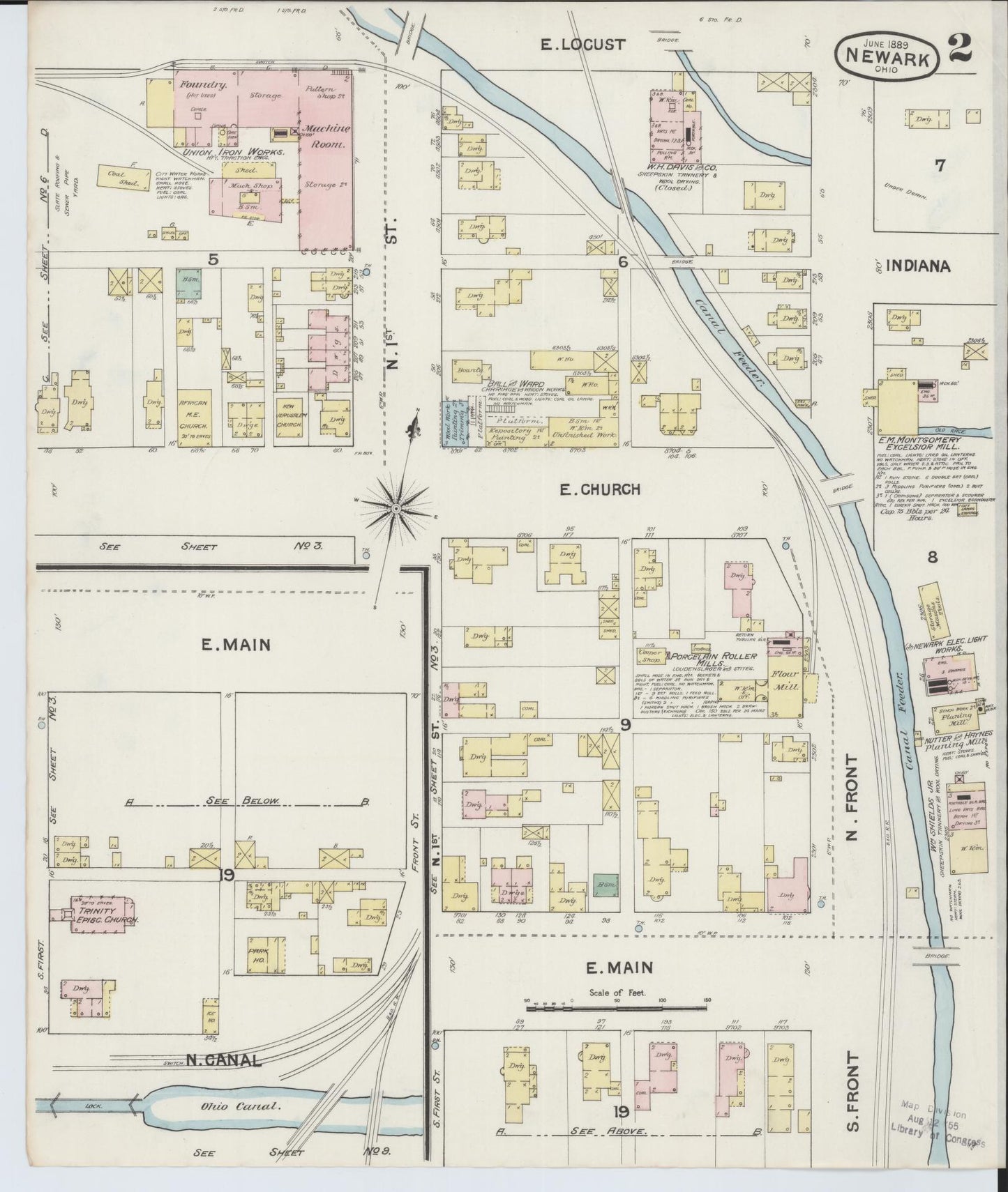 Sanborn Fire Insurance Map from Newark, Licking County, Ohio (1889), Sheet #0002 - Historic Sanborn Fire Insurance Map Print, vintage old map wall art, antique decor, genealogy gift, Ohio Ohio map