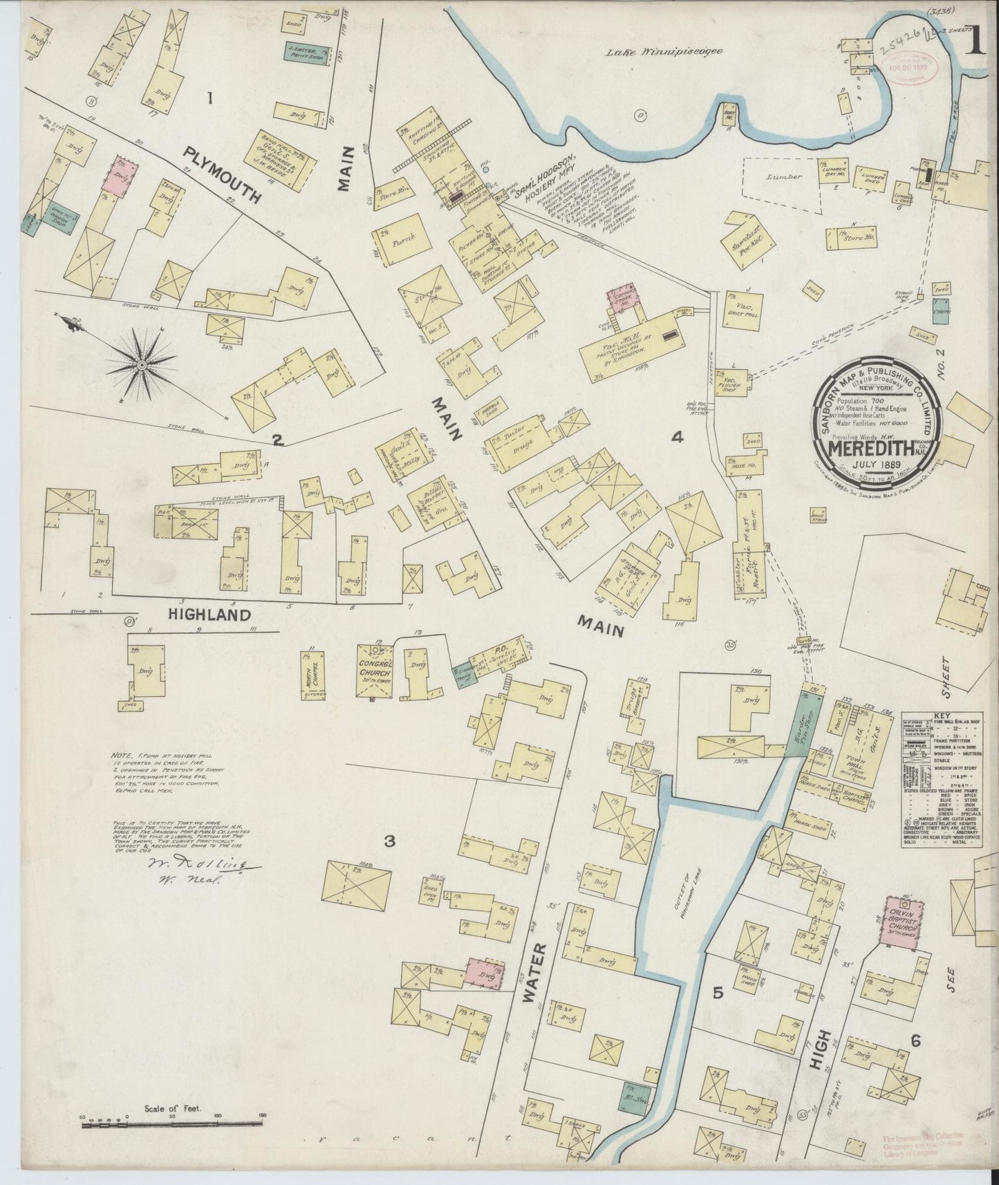 Sanborn Fire Insurance Map from Meredith, Belknap County, New Hampshire. (1889) – Historic Sanborn Fire Insurance Map Print