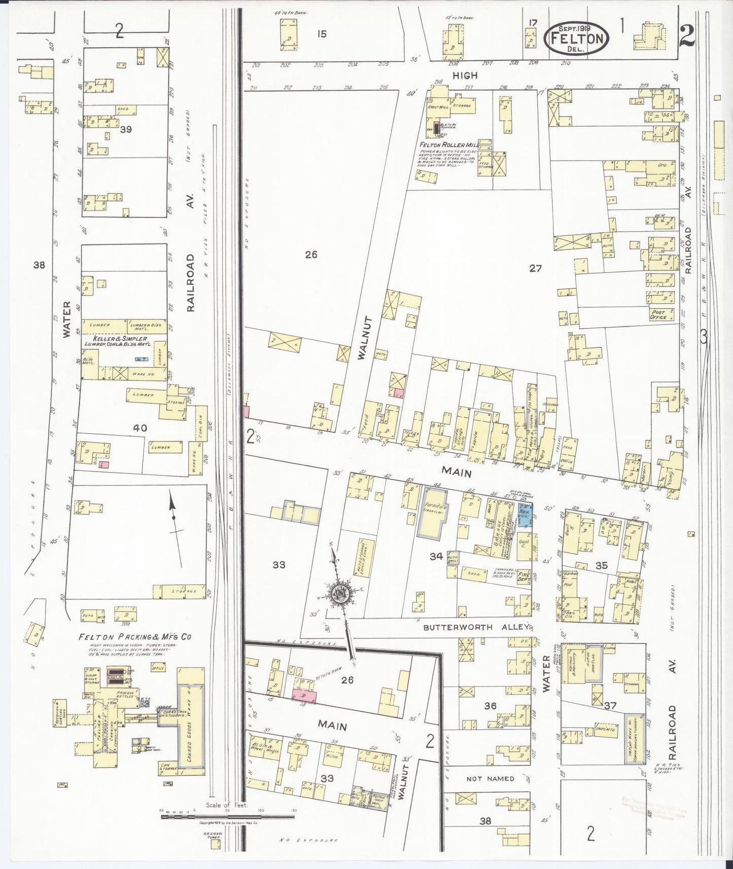 Sanborn Fire Insurance Map from Felton, Kent County, Delaware (1919), Sheet #0002 - Historic Sanborn Fire Insurance Map Print, vintage old map wall art, antique decor, genealogy gift, Delaware Delaware map