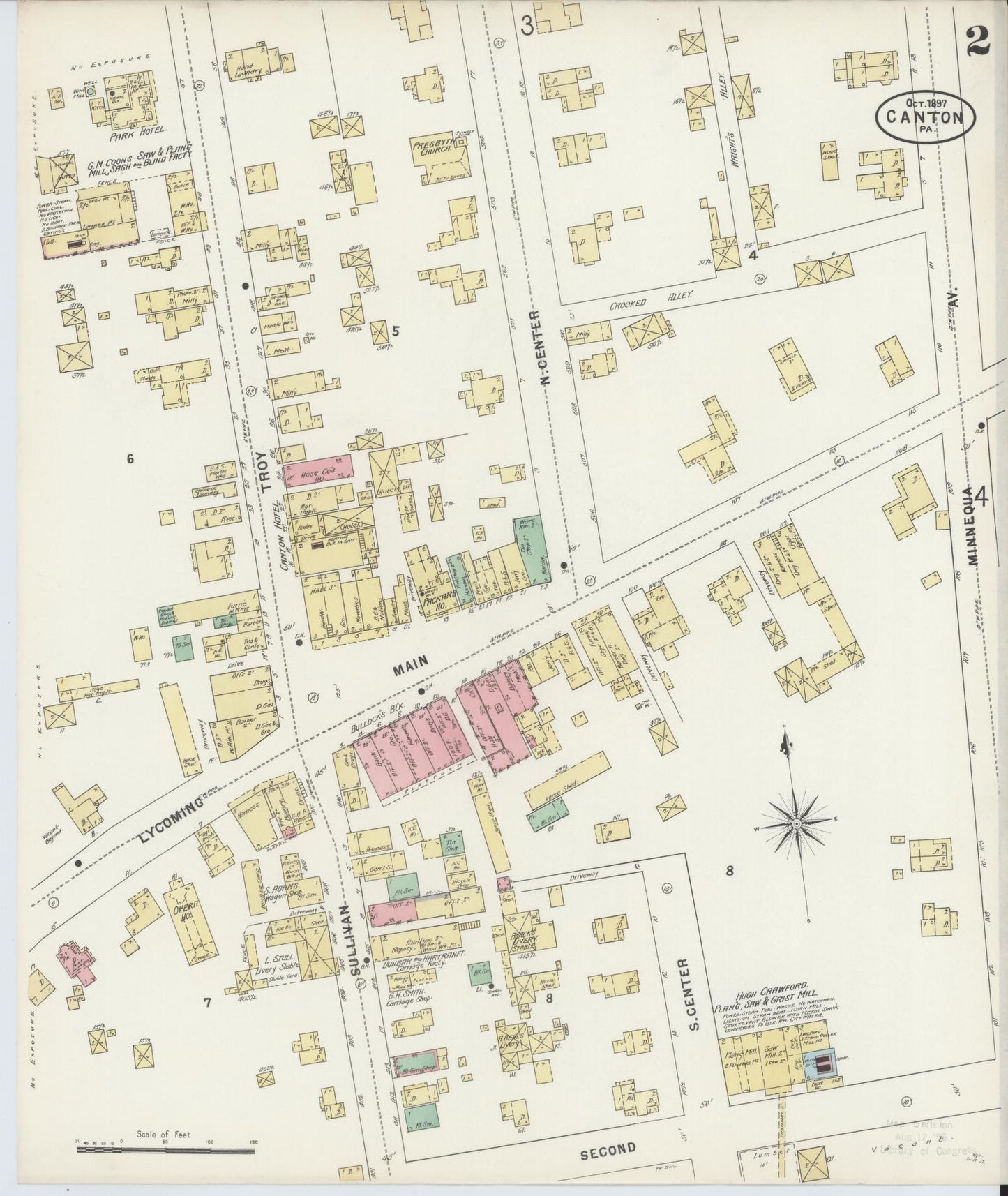 Sanborn Fire Insurance Map from Canton, Bradford County, Pennsylvania (1897), Sheet #0002 - Historic Sanborn Fire Insurance Map Print, vintage old map wall art, antique decor, genealogy gift, Pennsylvania Pennsylvania map