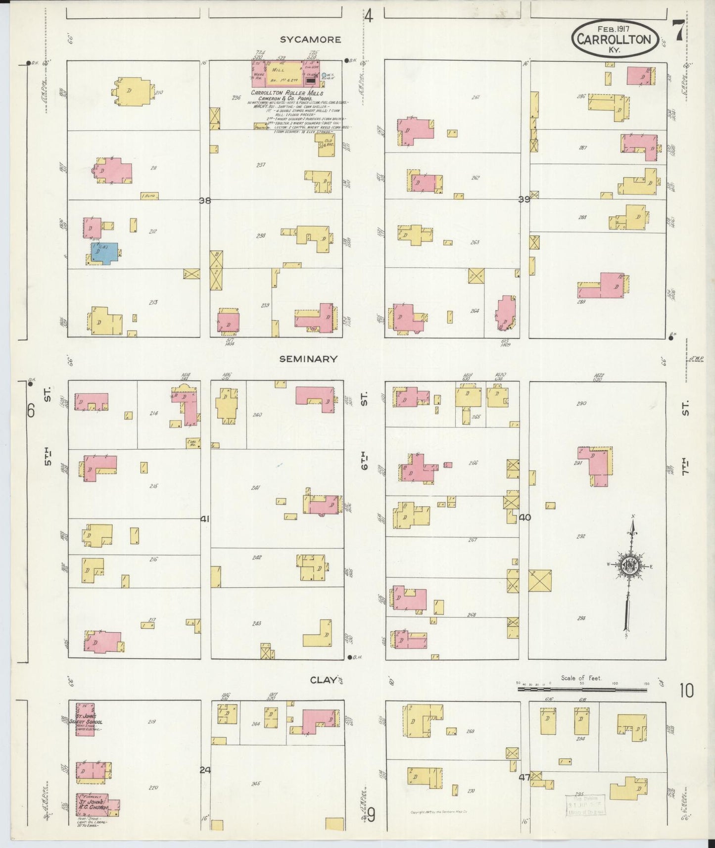 Sanborn Fire Insurance Map from Carrollton, Carroll County, Kentucky (1917), Sheet #0007 - Historic Sanborn Fire Insurance Map Print, vintage old map wall art, antique decor, genealogy gift, Kentucky Kentucky map