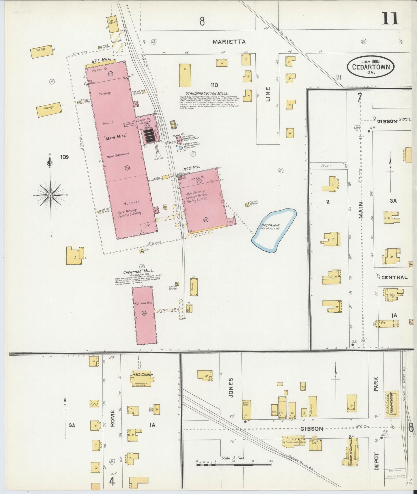 Sanborn Fire Insurance Map from Cedartown, Polk County, Georgia (1905), Sheet #0011 - Complete Map Set gallery image, historic Sanborn map, vintage wall art, Georgia Georgia