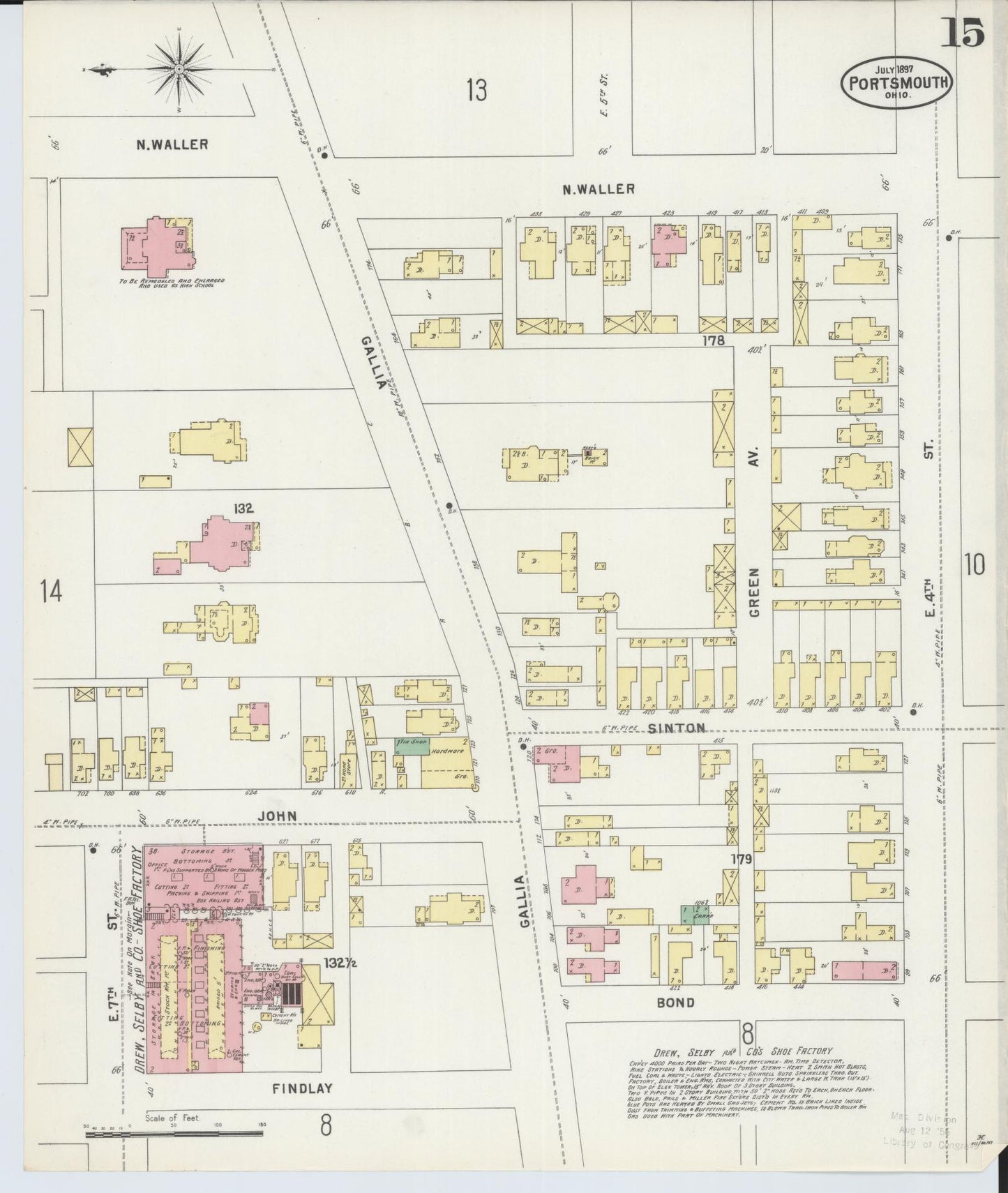 Sanborn Fire Insurance Map from Portsmouth, Scioto County, Ohio (1897), Sheet #0015 - Historic Sanborn Fire Insurance Map Print, vintage old map wall art, antique decor, genealogy gift, Ohio Ohio map