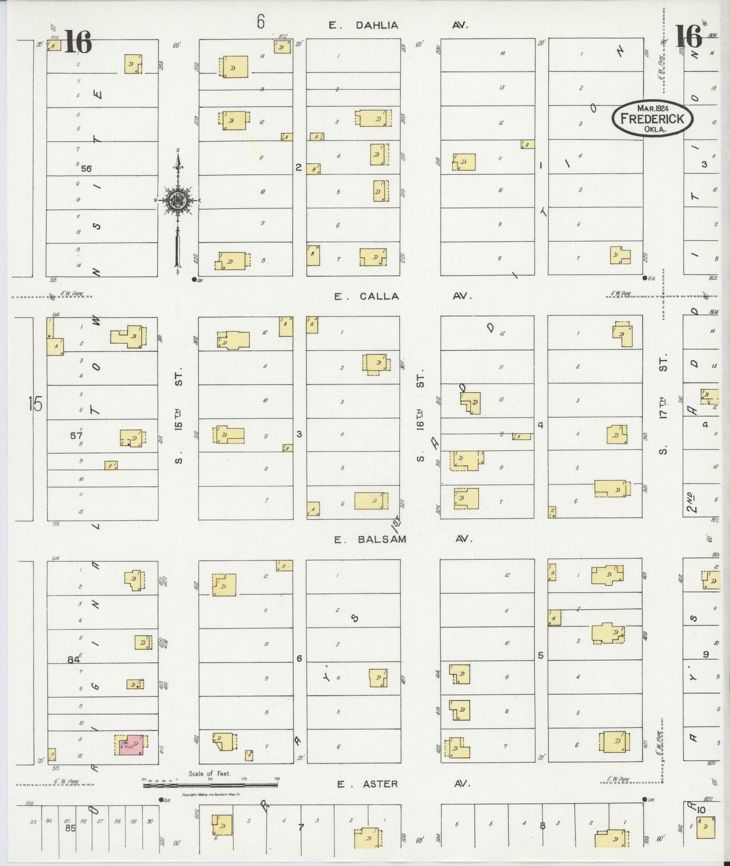 Sanborn Fire Insurance Map from Frederick, Tillman County, Oklahoma (1924), Sheet #0016 - Historic Sanborn Fire Insurance Map Print, vintage old map wall art, antique decor, genealogy gift, Oklahoma Oklahoma map