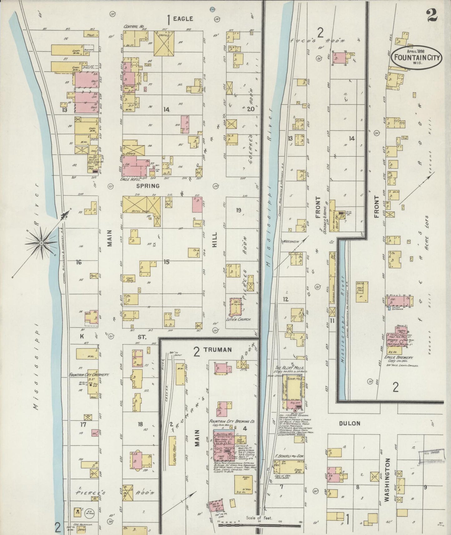 Sanborn Fire Insurance Map from Fountain City, Buffalo County, Wisconsin (1898), Sheet #0002 - Complete Map Set gallery image, historic Sanborn map, vintage wall art, Wisconsin Wisconsin