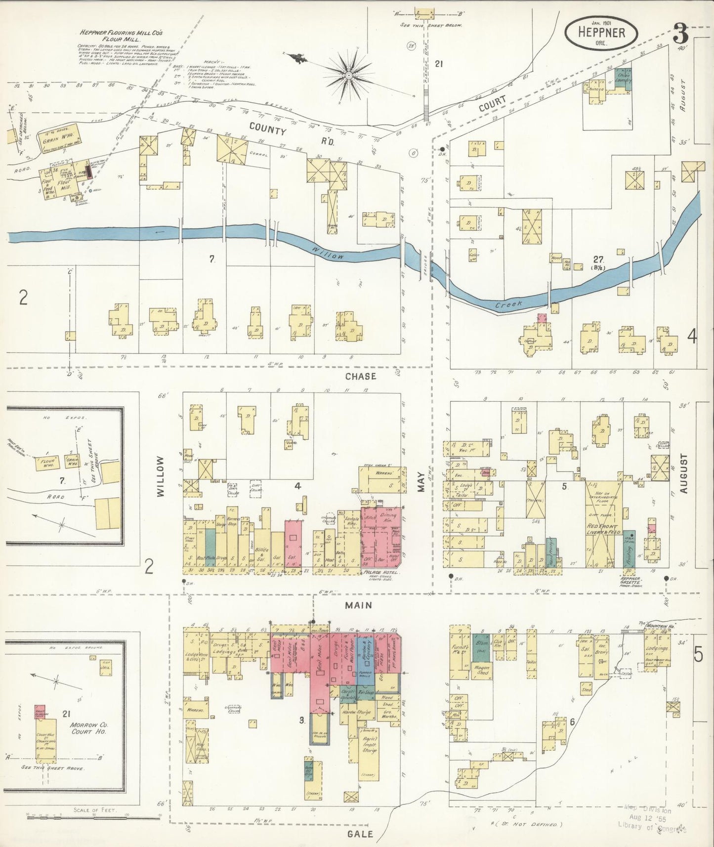 Sanborn Fire Insurance Map from Heppner, Morrow County, Oregon (1901), Sheet #0003 - Historic Sanborn Fire Insurance Map Print, vintage old map wall art, antique decor, genealogy gift, Oregon Oregon map
