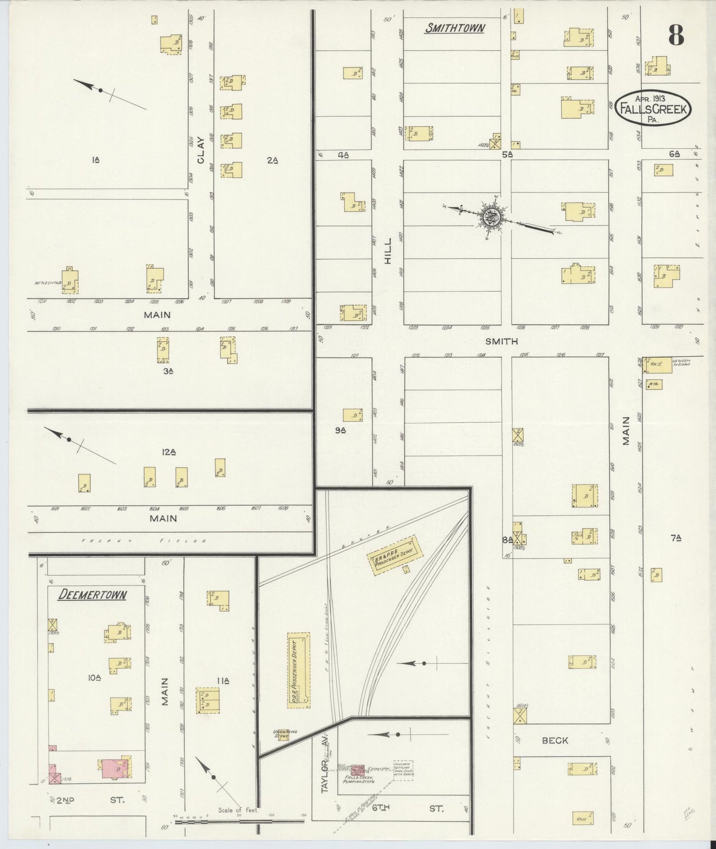 Sanborn Fire Insurance Map from Falls Creek, Jefferson And Clearfield Counties, Pennsylvania (1913), Sheet #0008 - Historic Sanborn Fire Insurance Map Print, vintage old map wall art, antique decor, genealogy gift, Pennsylvania Pennsylvania map