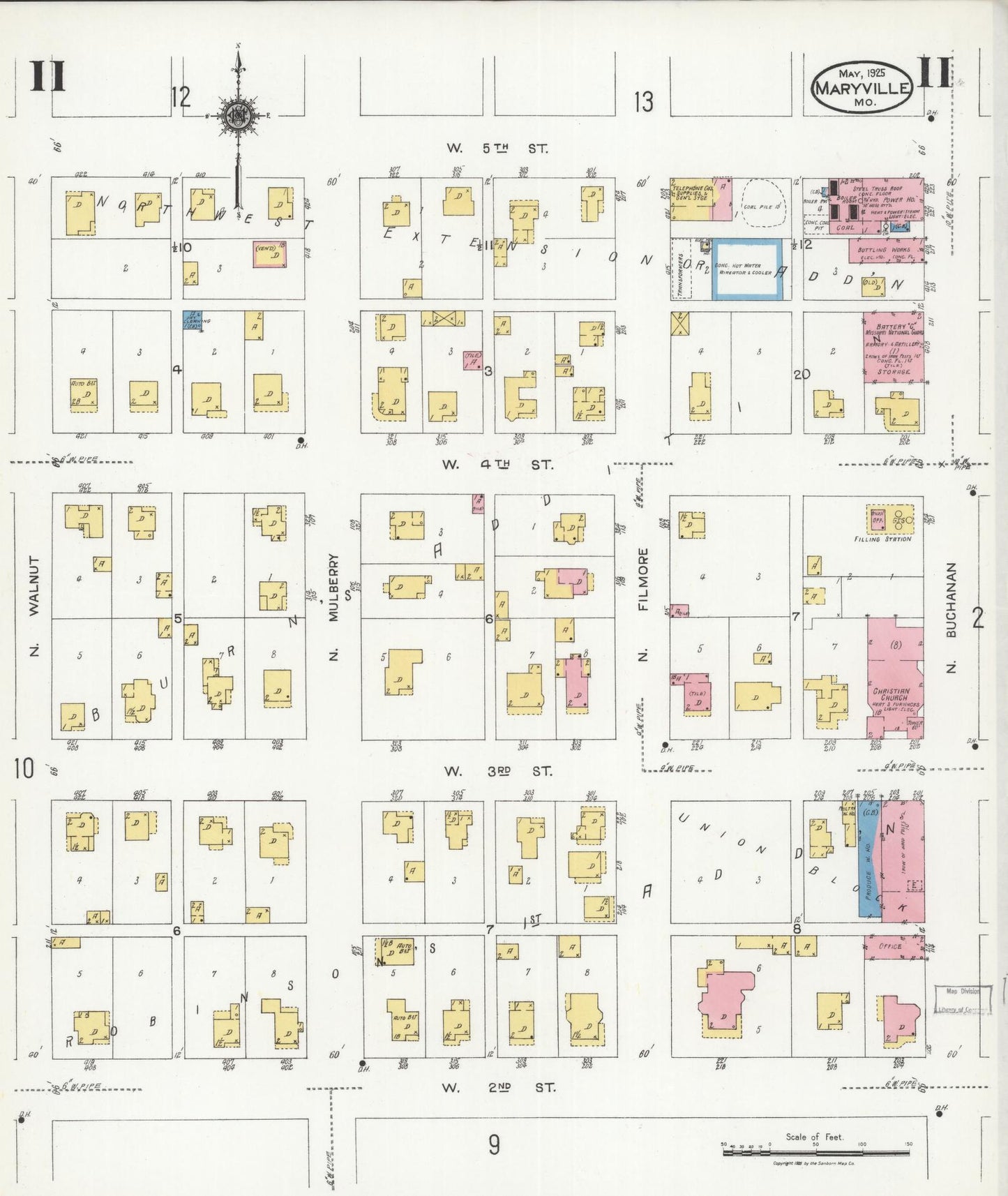 Sanborn Fire Insurance Map from Maryville, Nodaway County, Missouri (1925), Sheet #0011 - Historic Sanborn Fire Insurance Map Print, vintage old map wall art, antique decor, genealogy gift, Missouri Missouri map