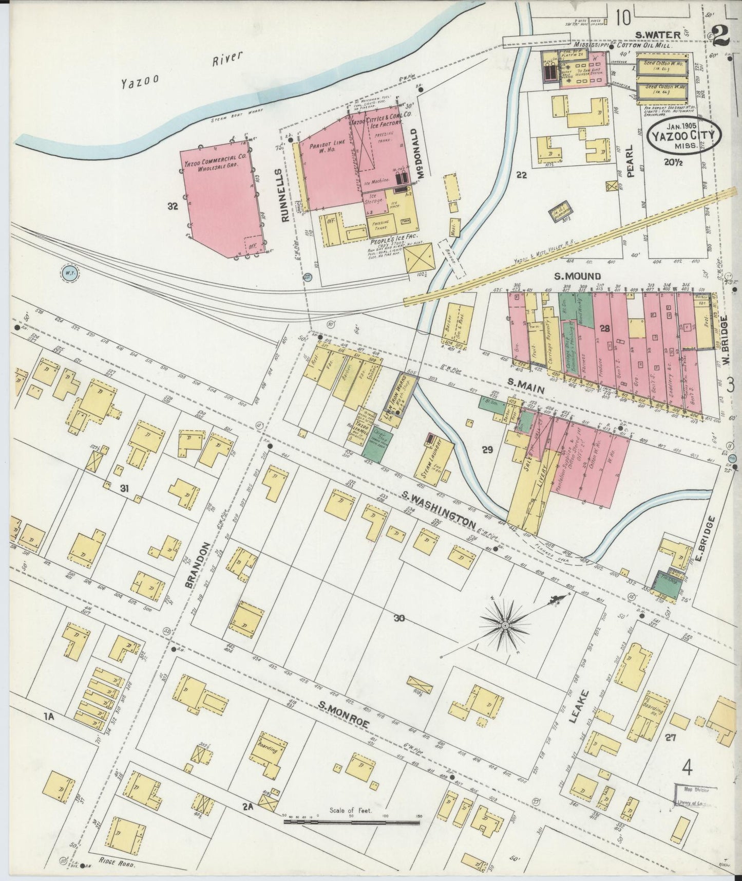 Sanborn Fire Insurance Map from Yazoo City, Yazoo County, Mississippi (1905), Sheet #0002 - Historic Sanborn Fire Insurance Map Print, vintage old map wall art, antique decor, genealogy gift, Mississippi Mississippi map