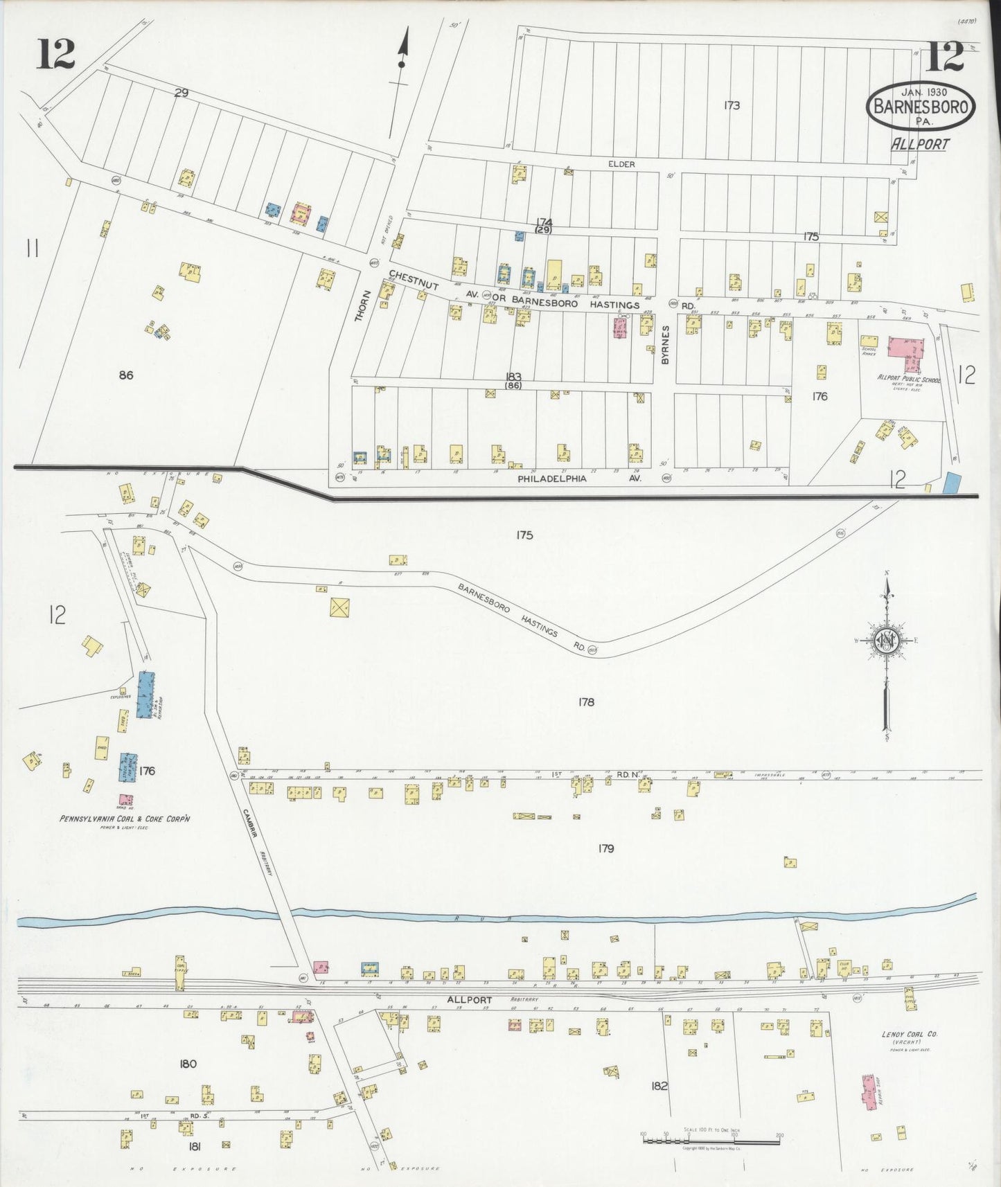 Sanborn Fire Insurance Map from Barnesboro, Cambria County, Pennsylvania (1930), Sheet #0012 - Historic Sanborn Fire Insurance Map Print, vintage old map wall art, antique decor, genealogy gift, Pennsylvania Pennsylvania map