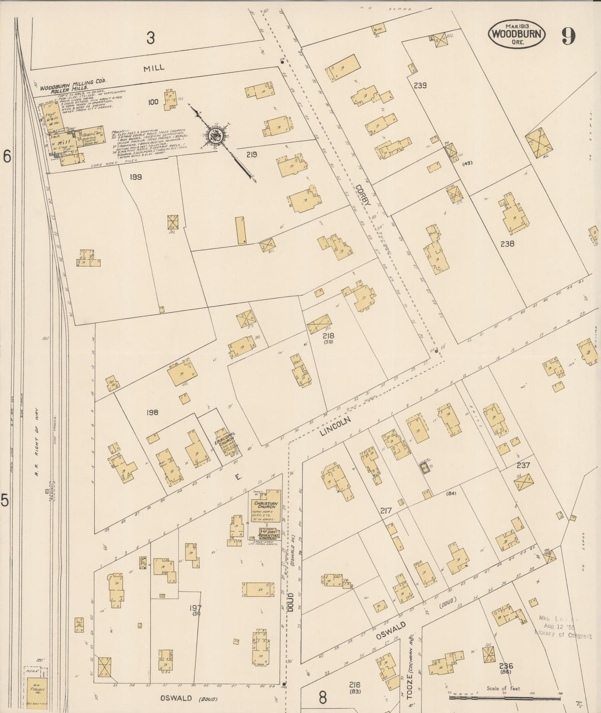 Sanborn Fire Insurance Map from Woodburn, Marion County, Oregon (1913), Sheet #0009 - Historic Sanborn Fire Insurance Map Print, vintage old map wall art, antique decor, genealogy gift, Oregon Oregon map