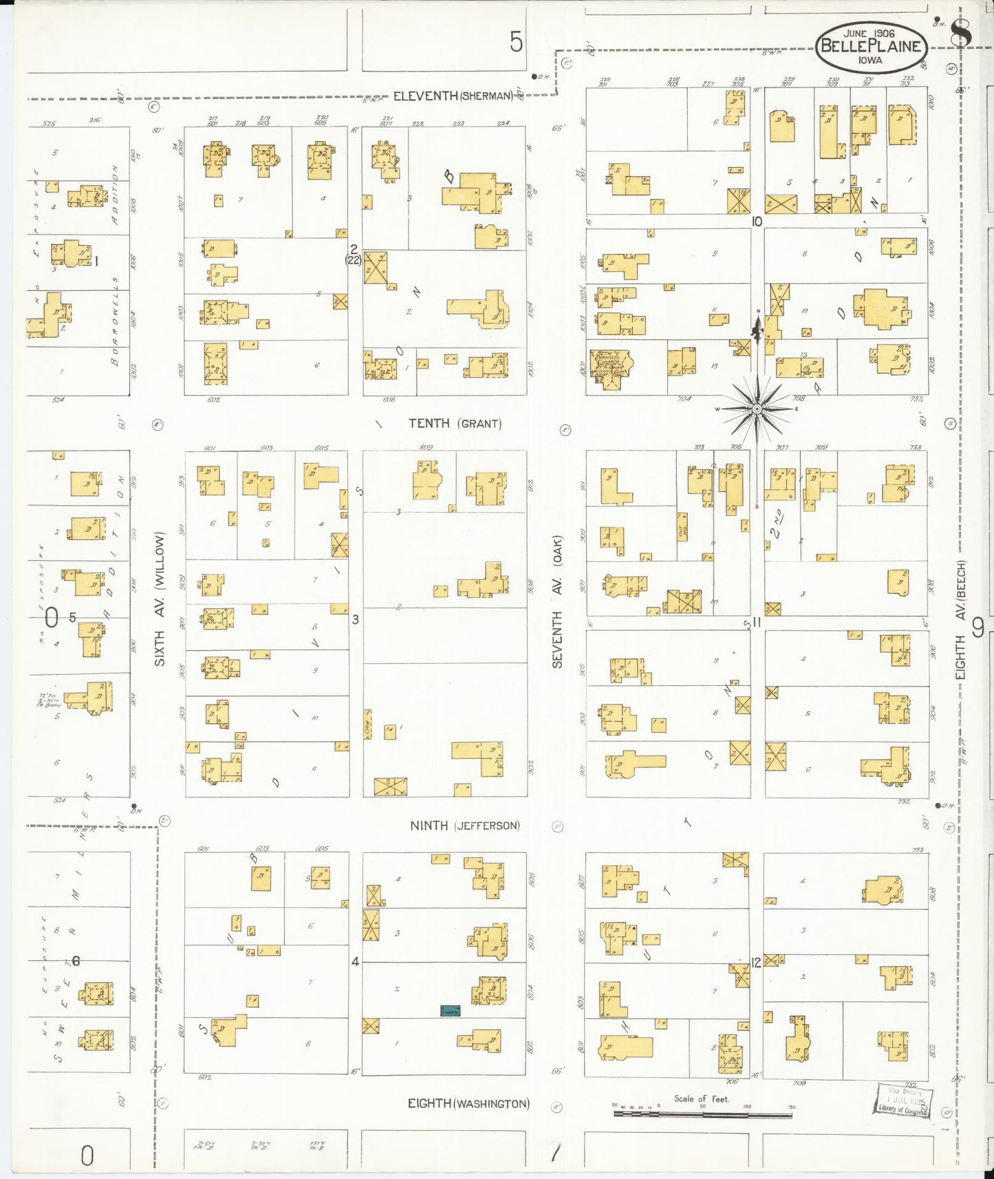 Sanborn Fire Insurance Map from Belle Plaine, Benton County, Iowa (1906), Sheet #0008 - Historic Sanborn Fire Insurance Map Print, vintage old map wall art