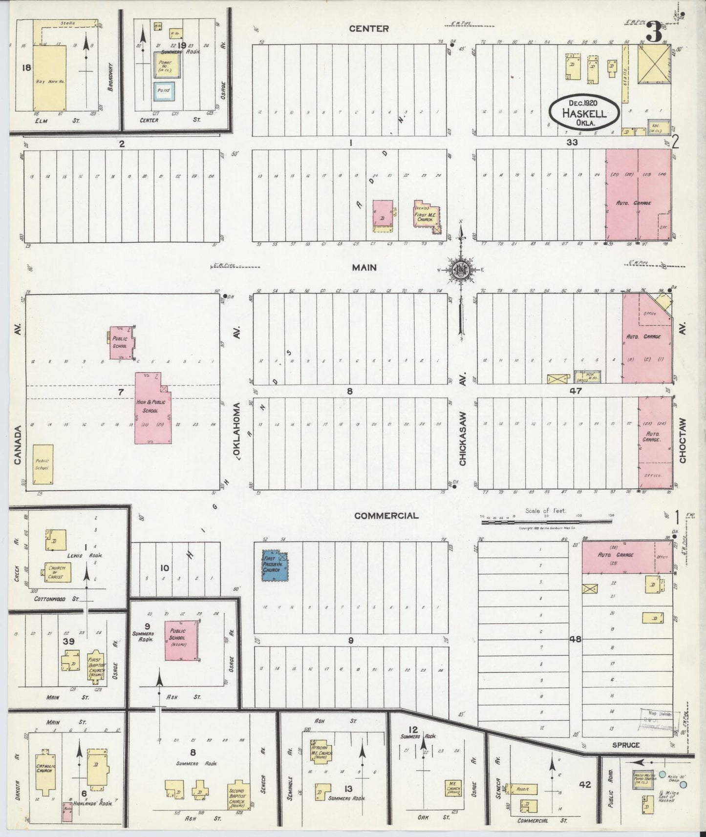 Sanborn Fire Insurance Map from Haskell, Muskogee County, Oklahoma (1920), Sheet #0003 - Historic Sanborn Fire Insurance Map Print, vintage old map wall art, antique decor, genealogy gift, Oklahoma Oklahoma map