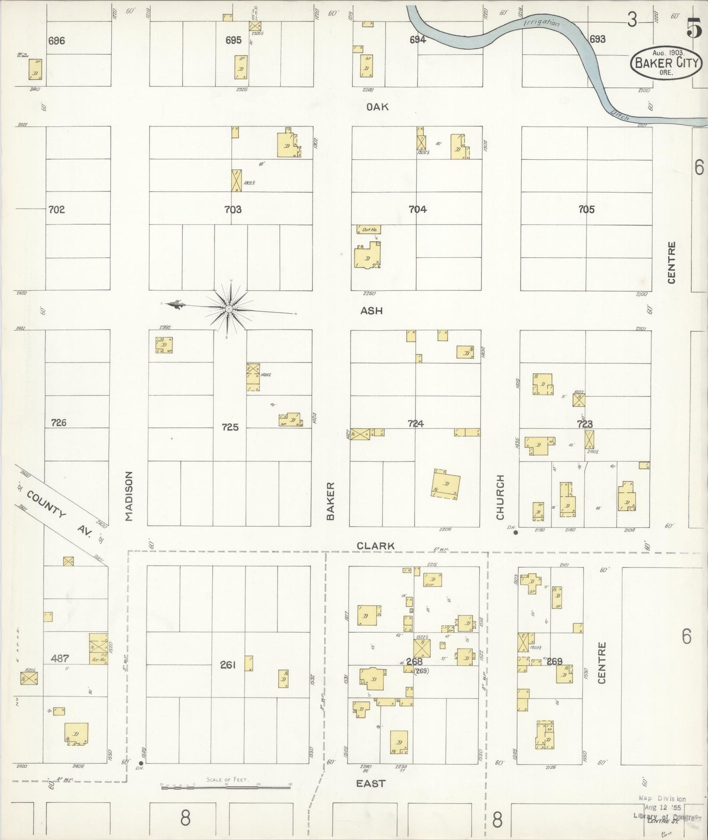Sanborn Fire Insurance Map from Baker, Baker County, Oregon (1903), Sheet #0005 - Historic Sanborn Fire Insurance Map Print, vintage old map wall art, antique decor, genealogy gift, Oregon Oregon map