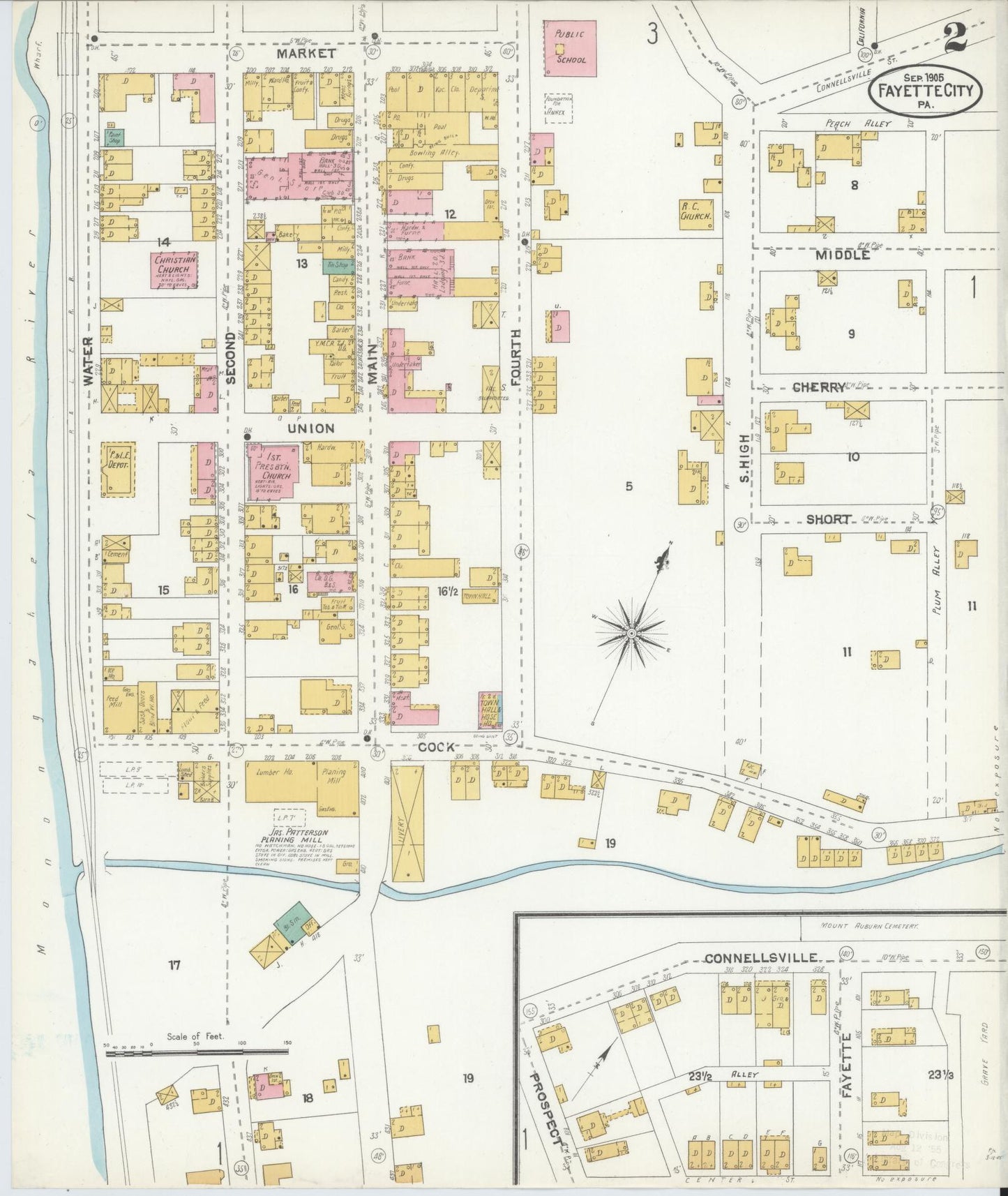 Sanborn Fire Insurance Map from Fayette City, Fayette County, Pennsylvania (1905), Sheet #0002 - Historic Sanborn Fire Insurance Map Print, vintage old map wall art, antique decor, genealogy gift, Pennsylvania Pennsylvania map