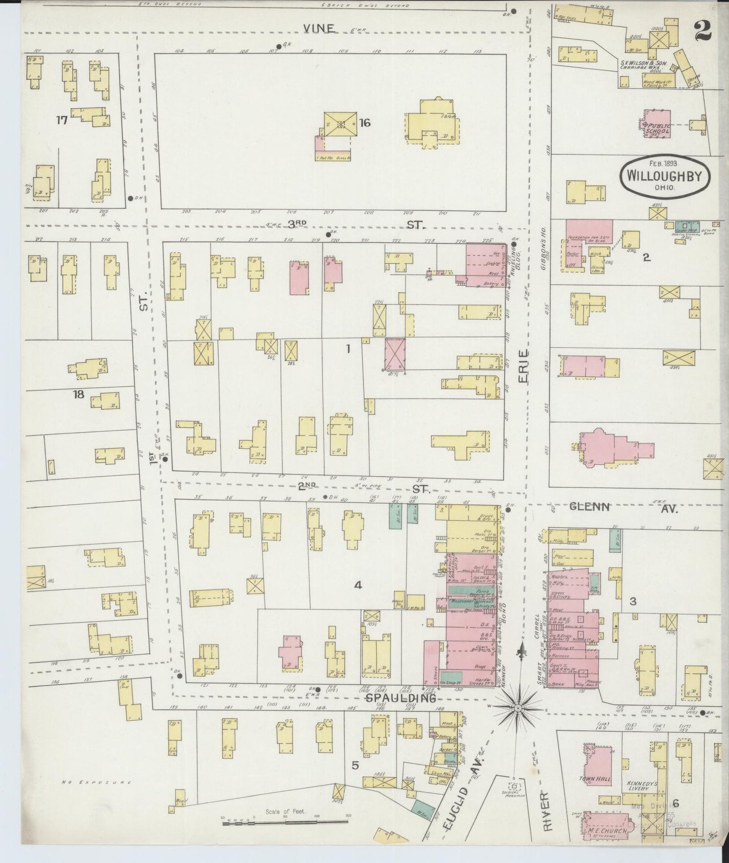Sanborn Fire Insurance Map from Willoughby, Lake County, Ohio (1893), Sheet #0002 - Complete Map Set gallery image, historic Sanborn map, vintage wall art, Ohio Ohio