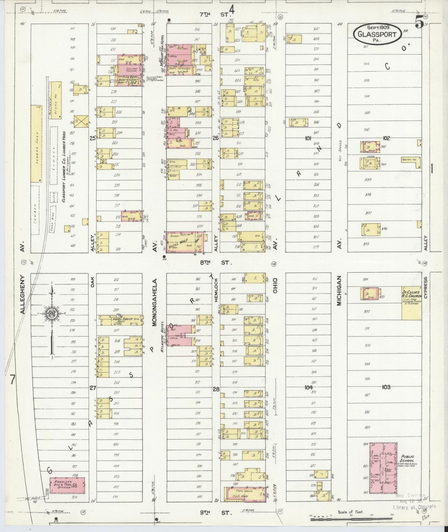 Sanborn Fire Insurance Map from Glassport, Allegheny County, Pennsylvania (1909), Sheet #0005 - Historic Sanborn Fire Insurance Map Print, vintage old map wall art, antique decor, genealogy gift, Pennsylvania Pennsylvania map