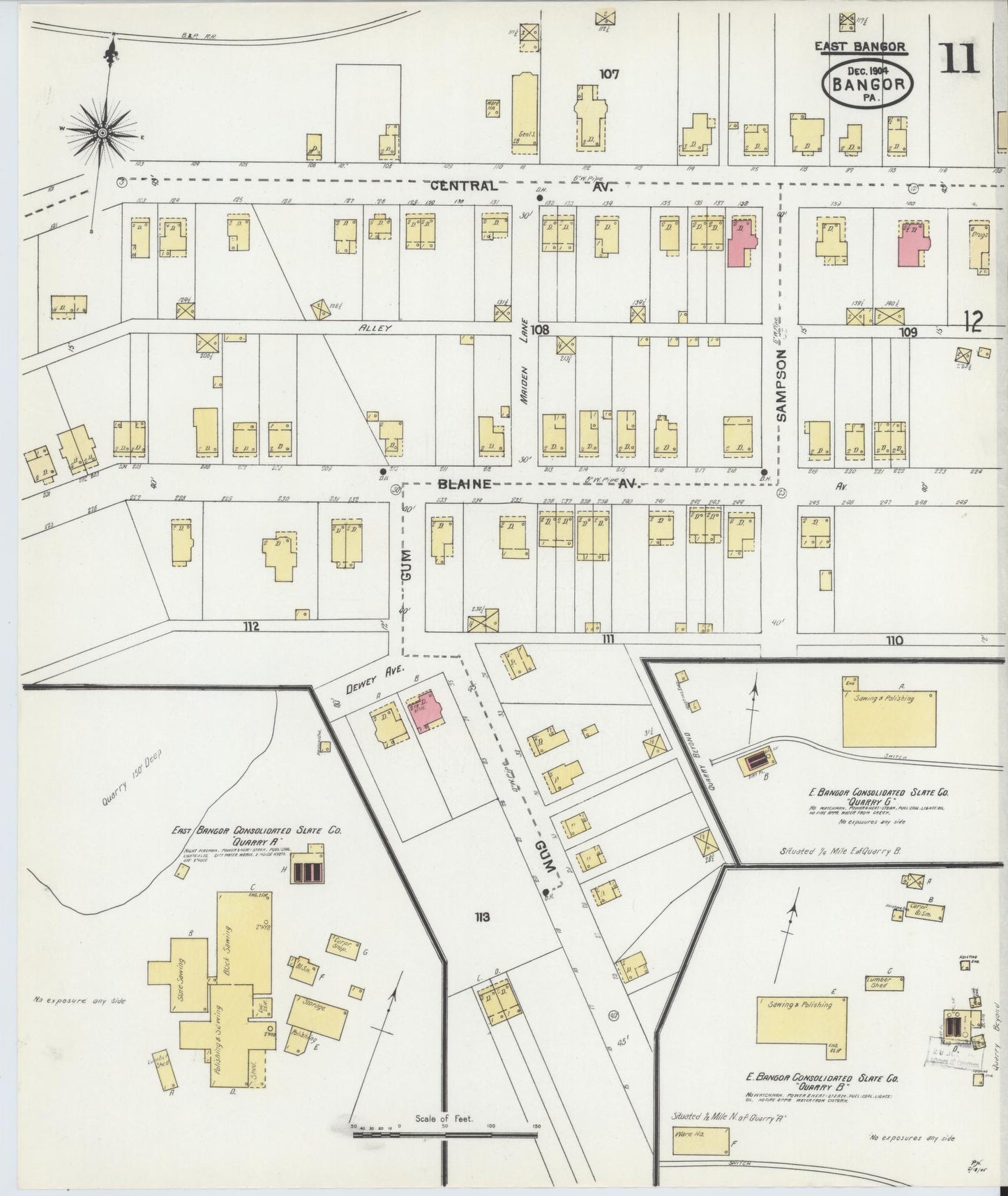 Sanborn Fire Insurance Map from Bangor, Northampton County, Pennsylvania (1904), Sheet #0011 - Historic Sanborn Fire Insurance Map Print, vintage old map wall art, antique decor, genealogy gift, Pennsylvania Pennsylvania map